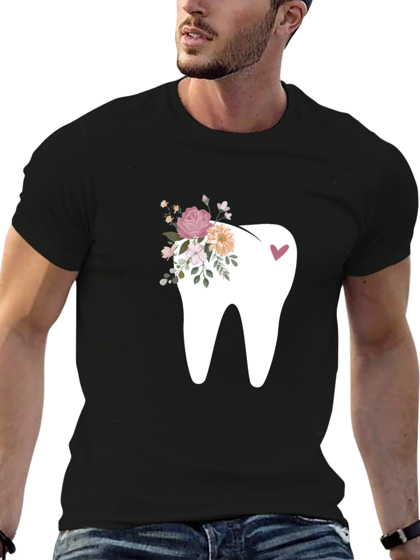 Black Floral Tooth Graphic Tee - Black view 6