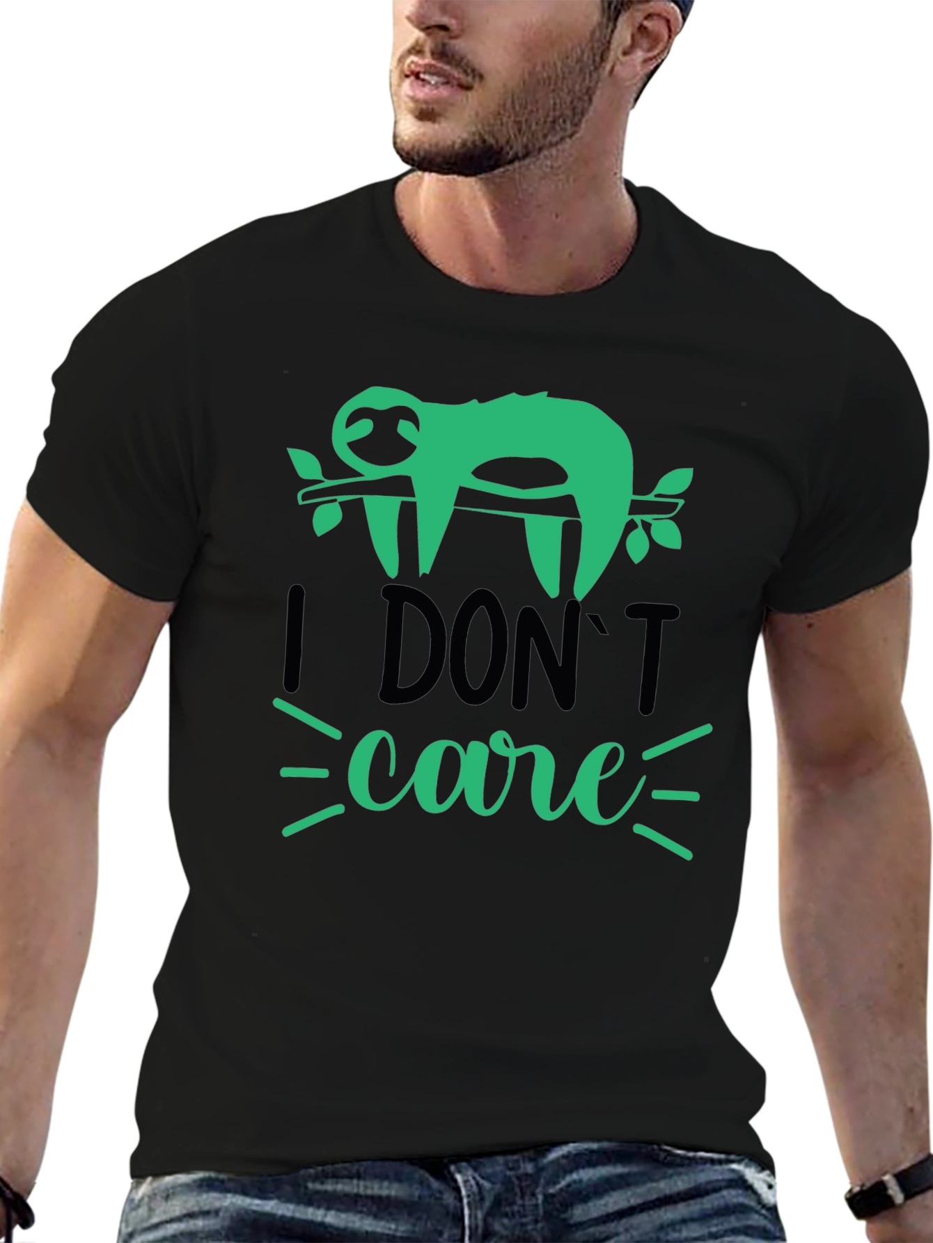 Black I Don't Care Sloth T-Shirt - Funny Graphic Tee view 6