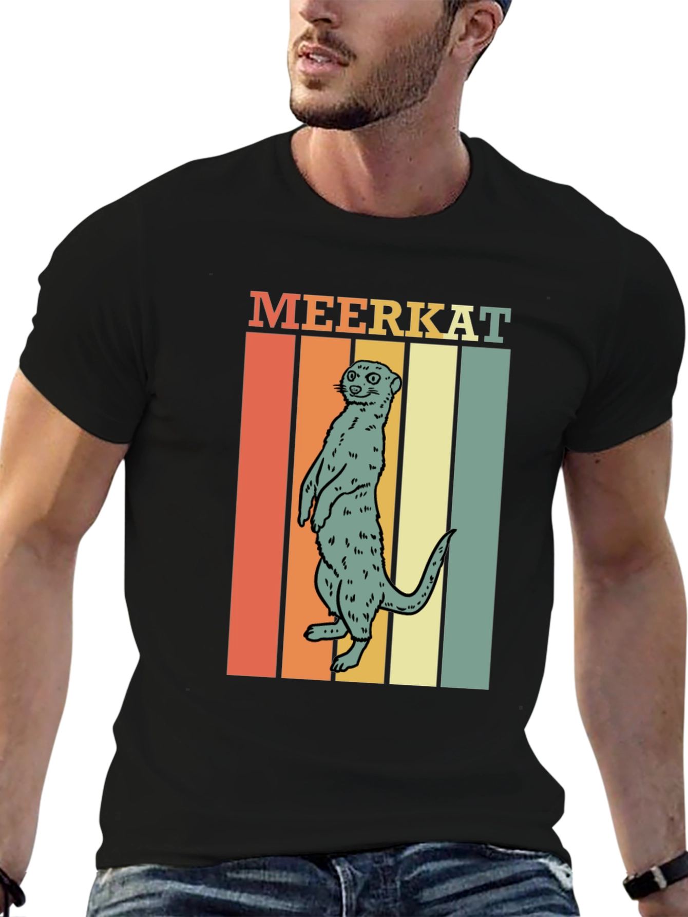 Black Retro Meerkat Graphic Tee - Unique Animal Lover Shirt view 6