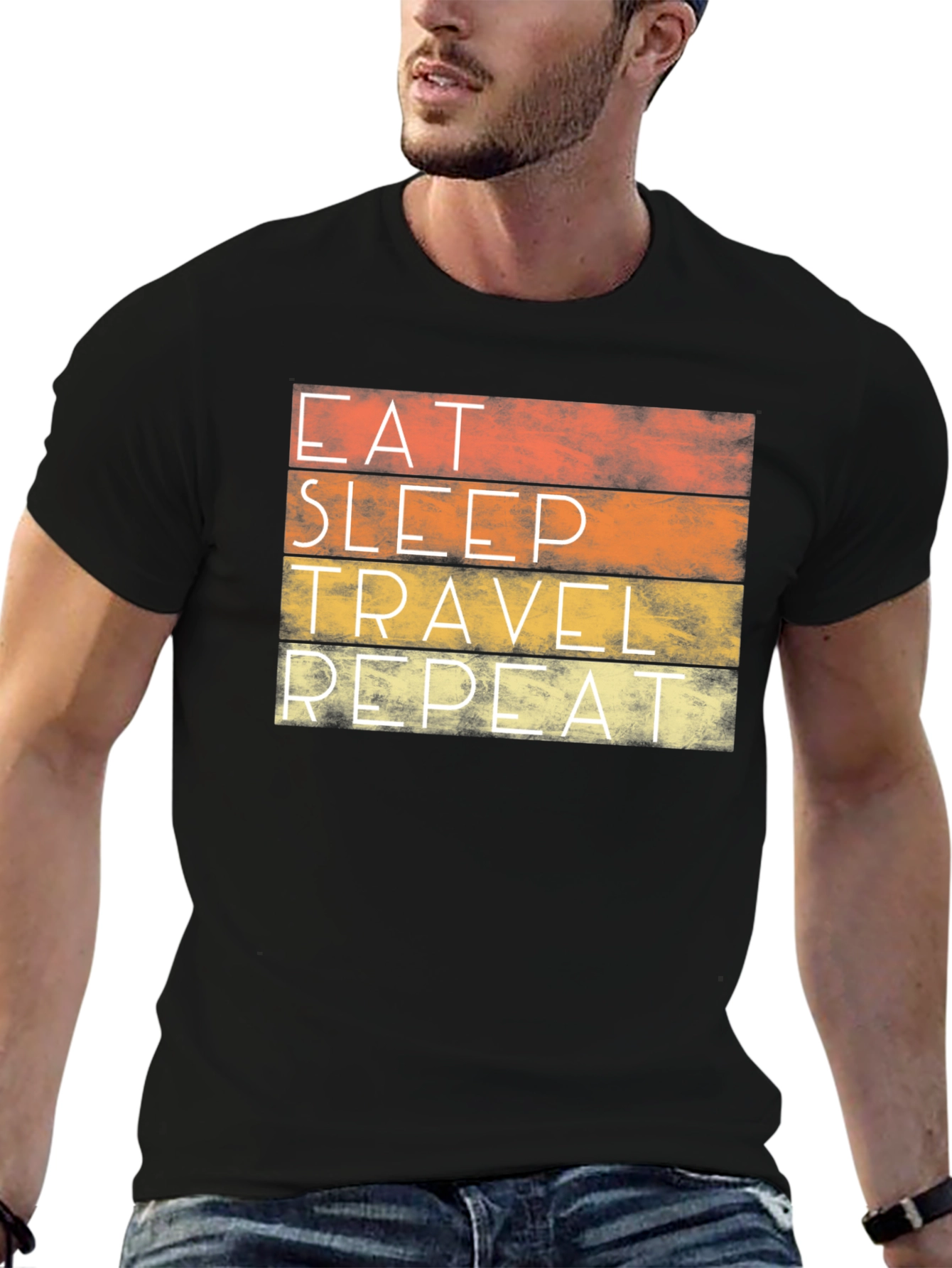Black Eat Sleep Travel Repeat Graphic Tee view 6