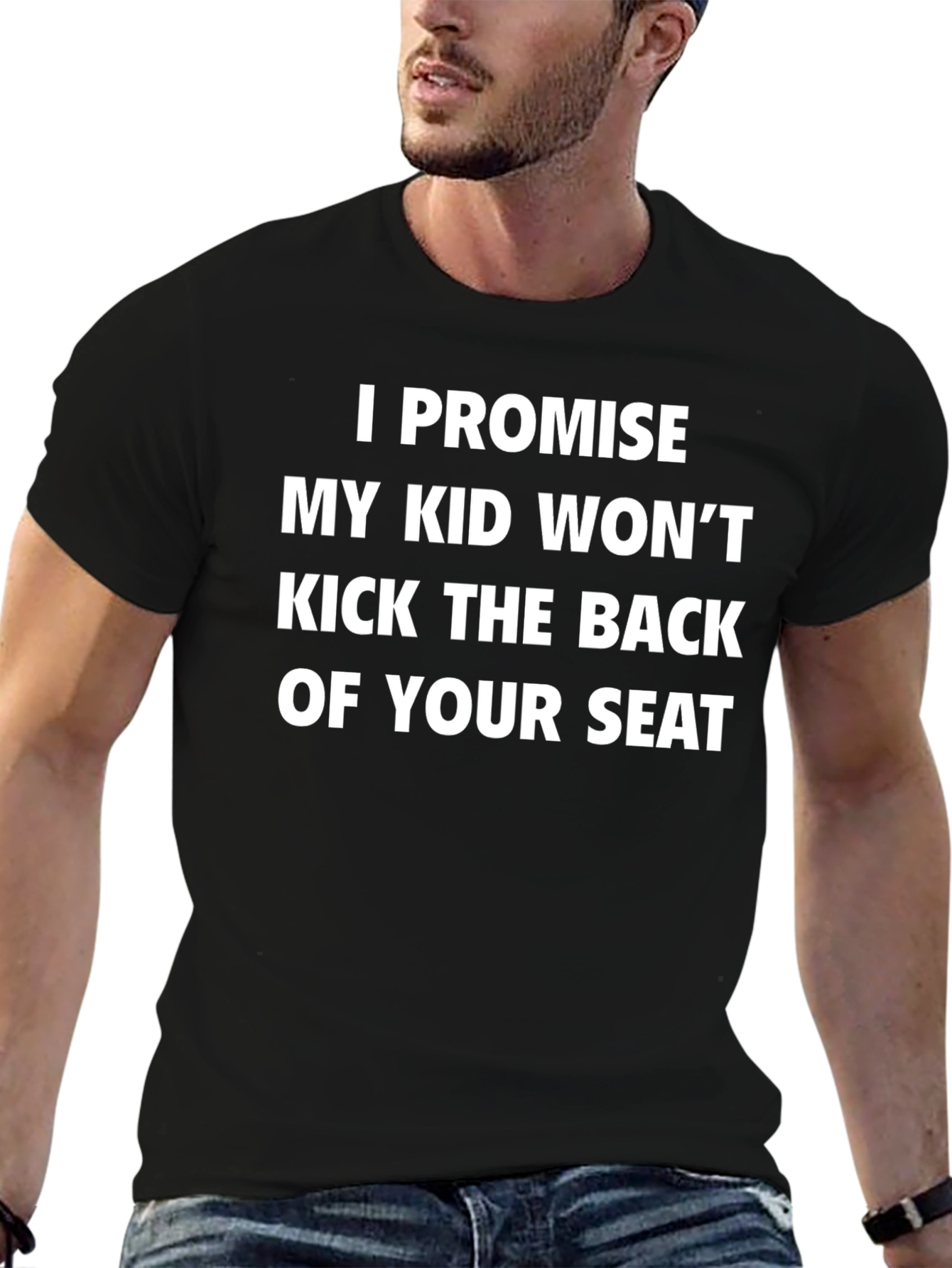 Black Funny Promise Kid Won't Kick Seat Novelty T-Shirt view 6