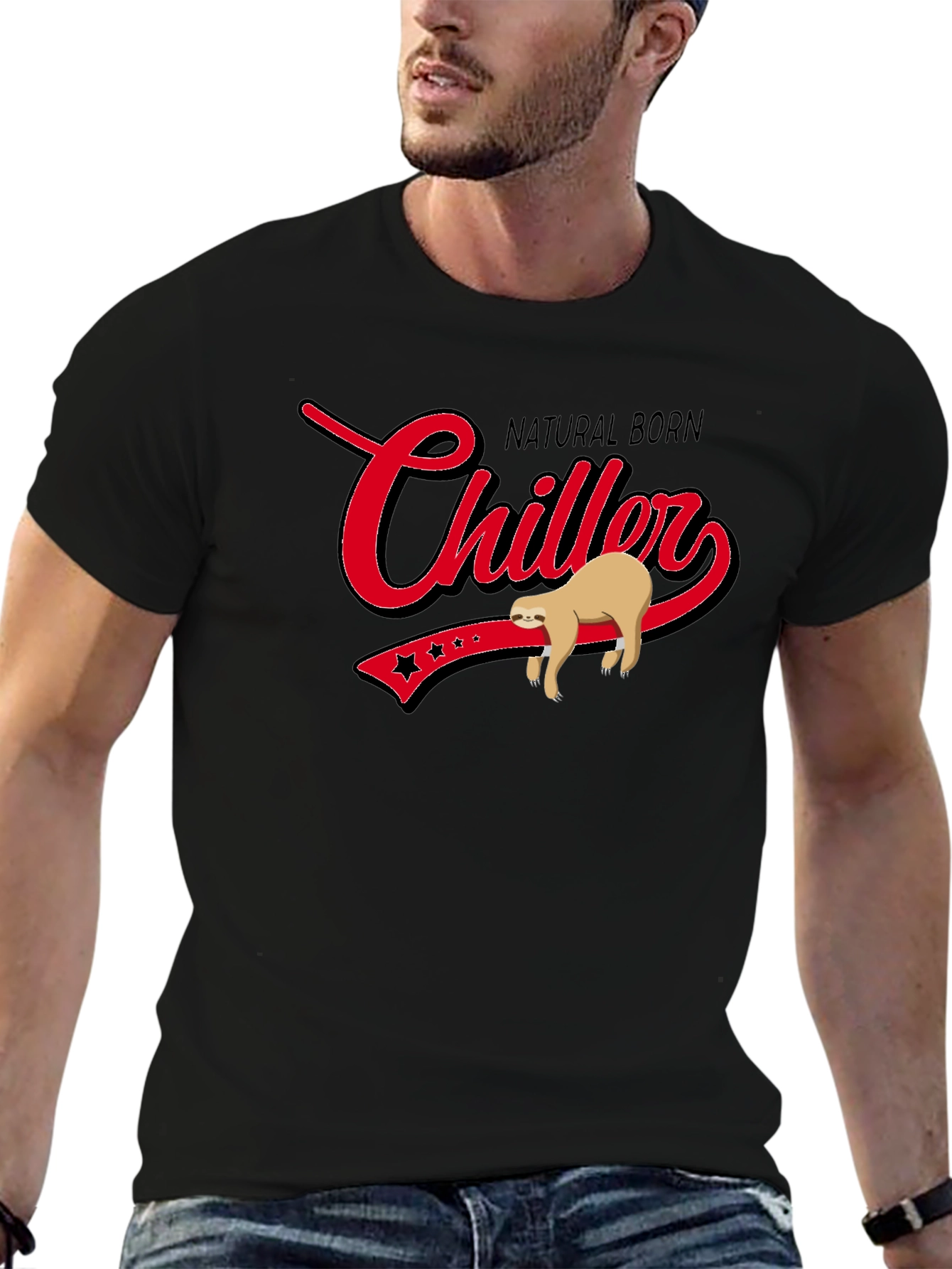 Black Natural Born Chiller Sloth Graphic T-Shirt view 6