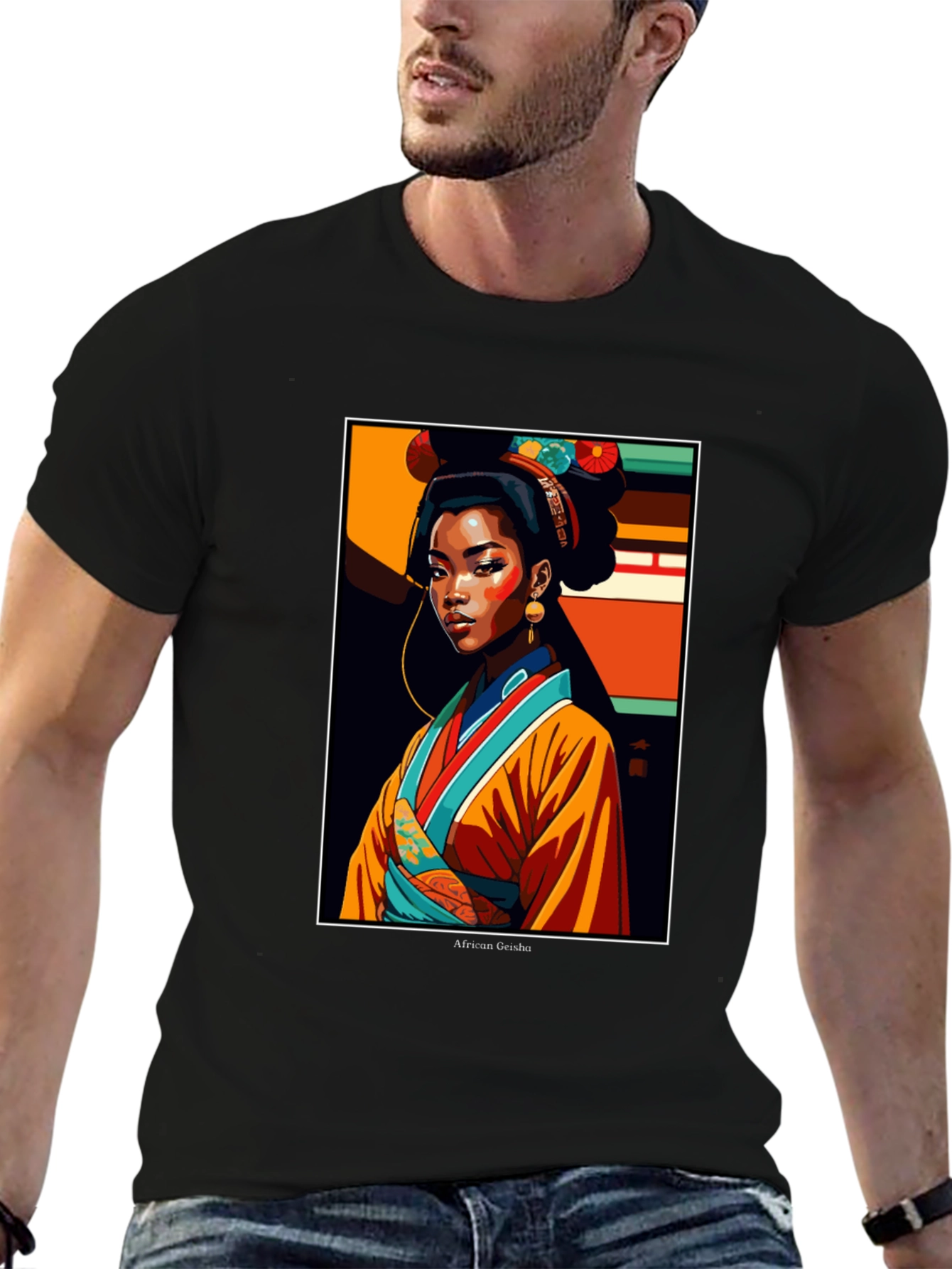 Black African Geisha Graphic Tee - Stylish Unisex T-Shirt view 6