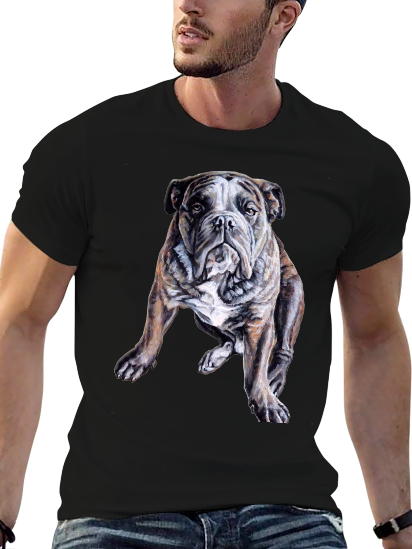 Black Bulldog Graphic Print Men's Black T-Shirt view 6