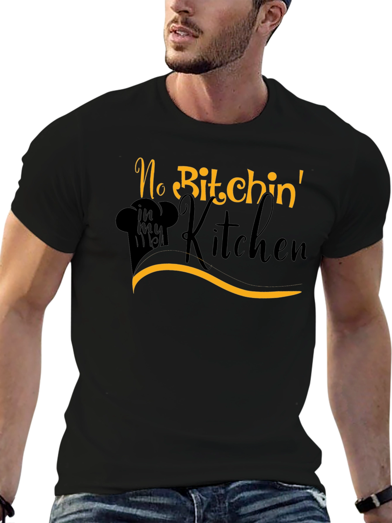 Black No Bitchin' in my Kitchen T-Shirt - Chef's Humor view 6