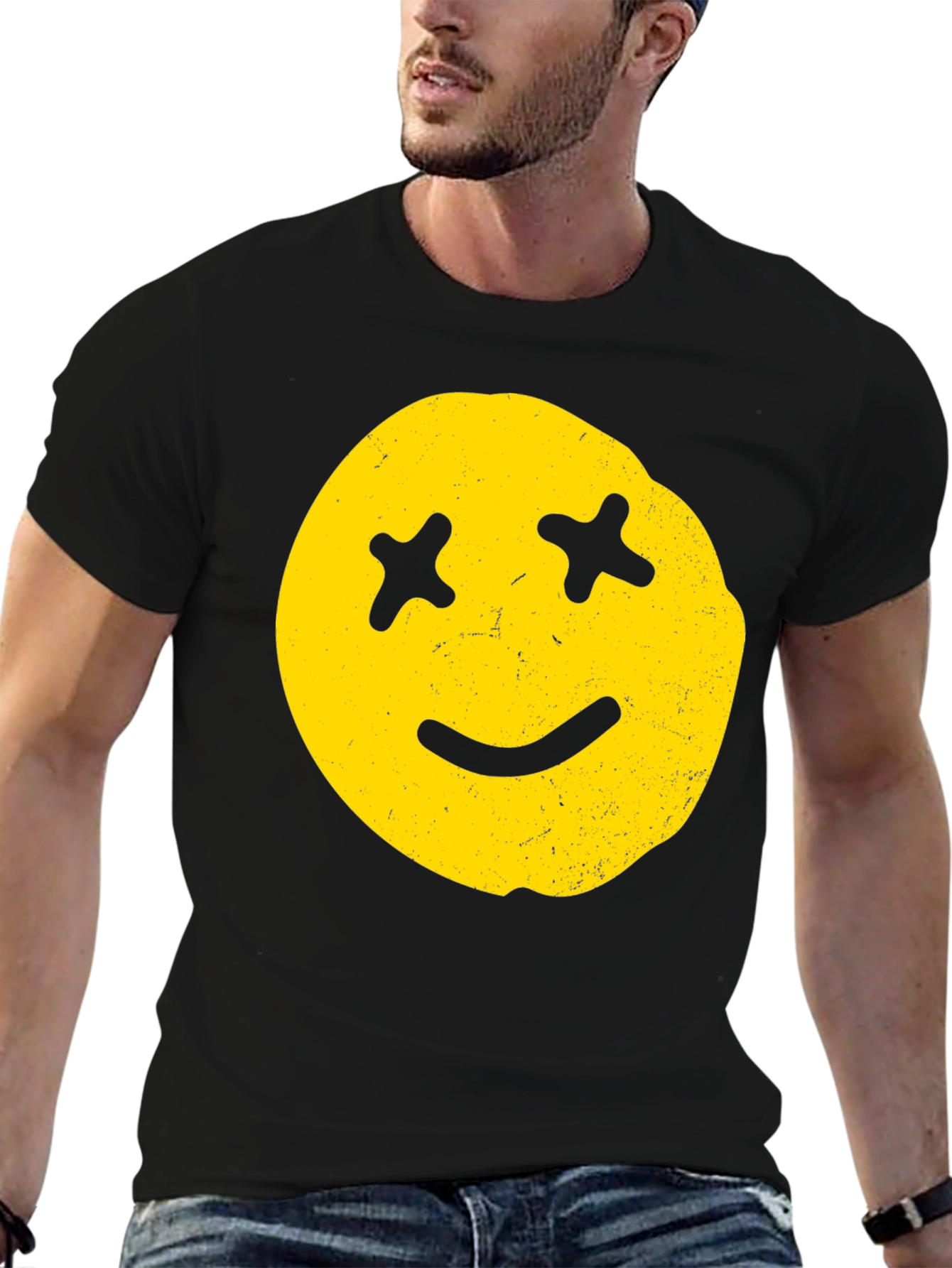 Black Distressed Smiley Face Graphic Tee view 6