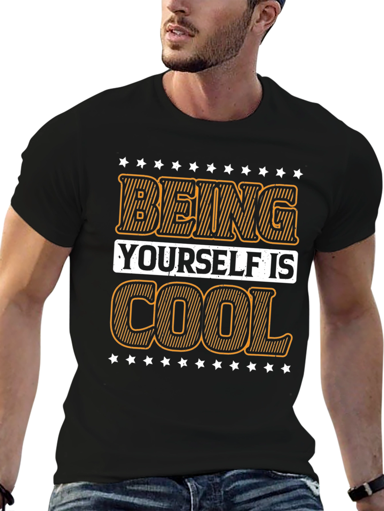 Black Being Yourself is Cool Black Graphic Tee view 6