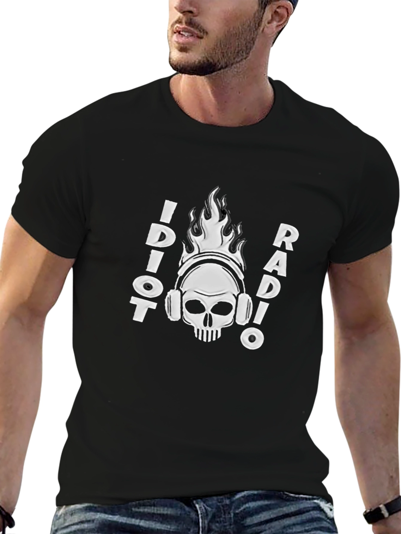 Black Idiot Radio Graphic Tee - Black Cotton T-Shirt view 6