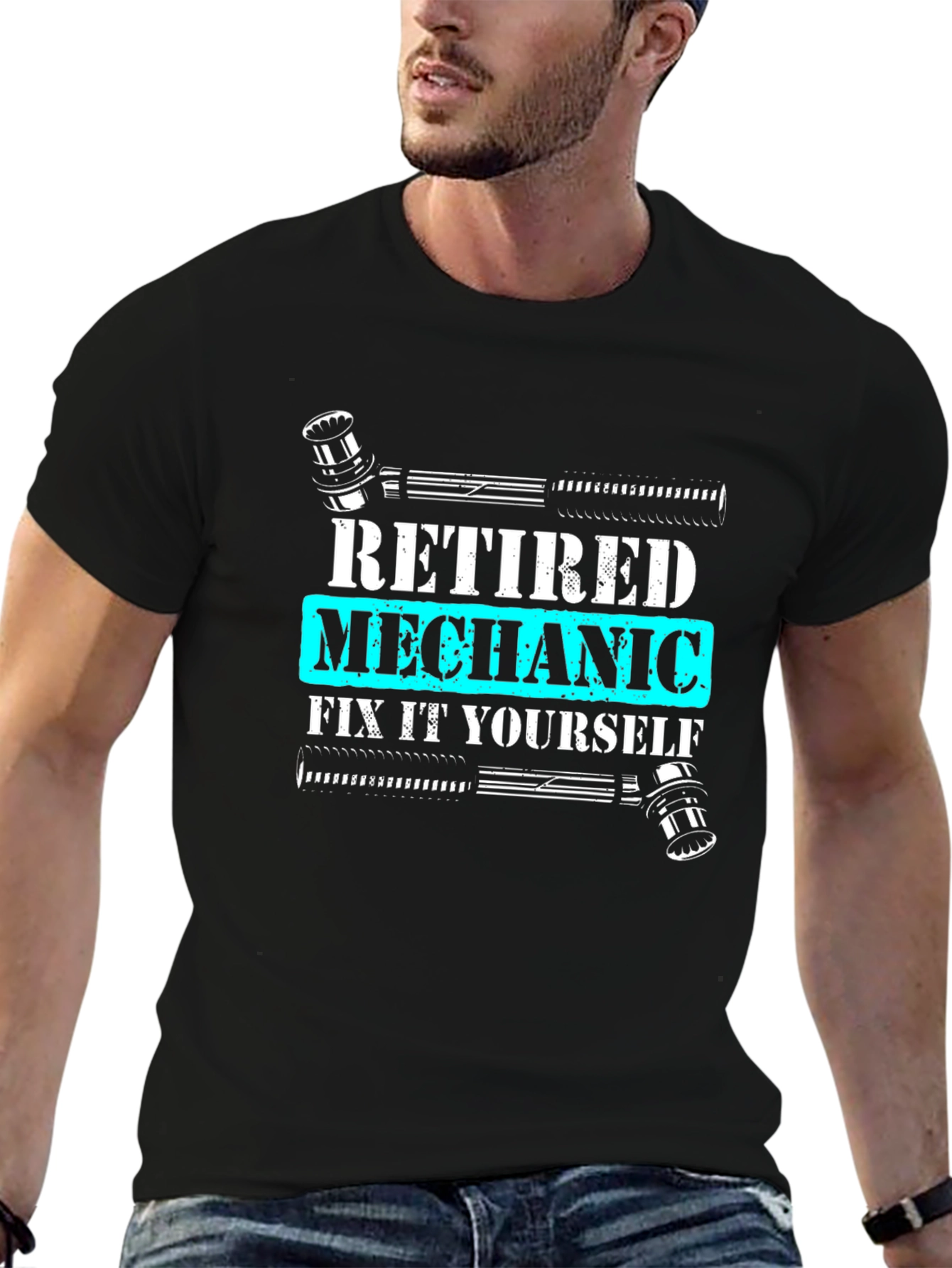 Black Retired Mechanic T-Shirt - Fix It Yourself view 6
