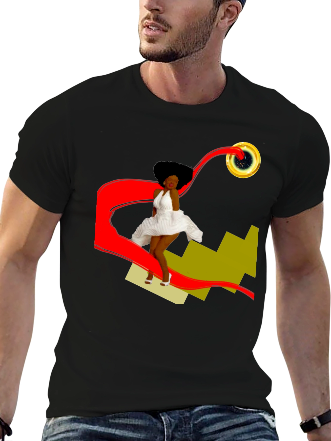 Black Stylish Graphic T-Shirt: Retro-Pop Art Design view 6