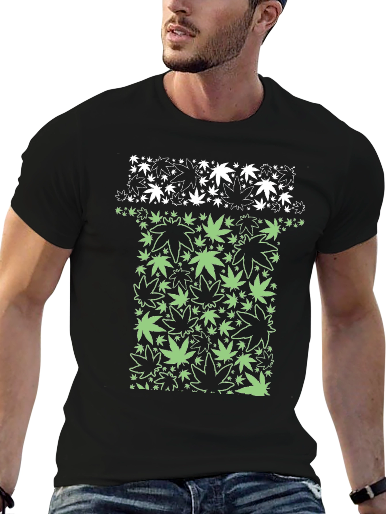 Black Marijuana Leaf Graphic T-Shirt - Black view 6