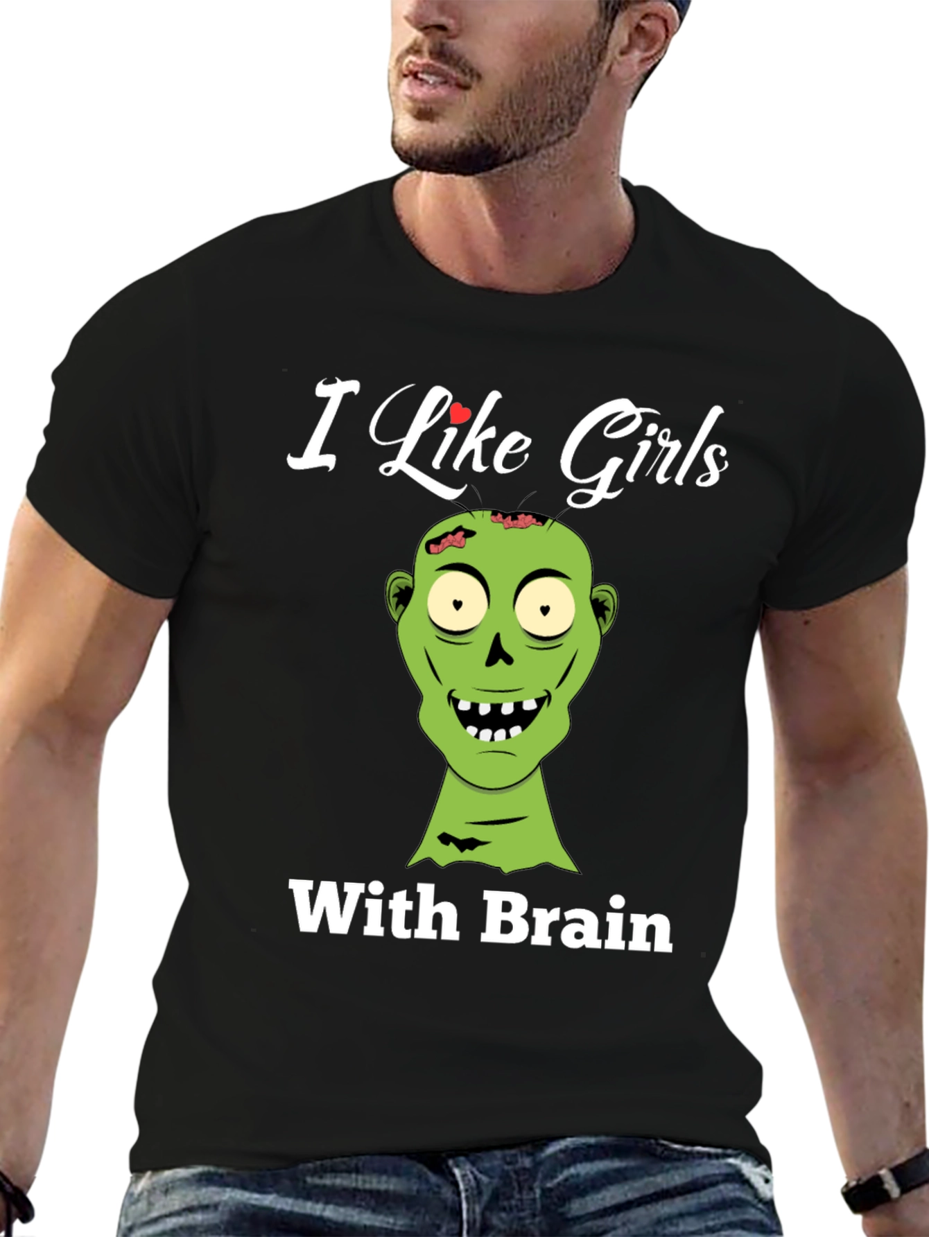 Black Zombie Lover T-Shirt - I Like Girls With Brains! view 6