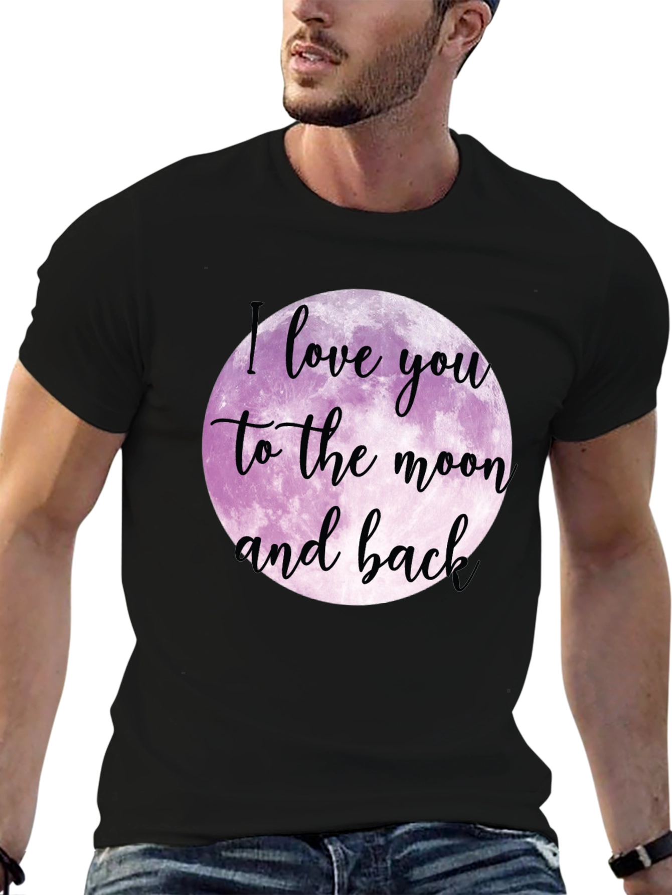 Black I Love You to the Moon and Back Black T-Shirt view 6