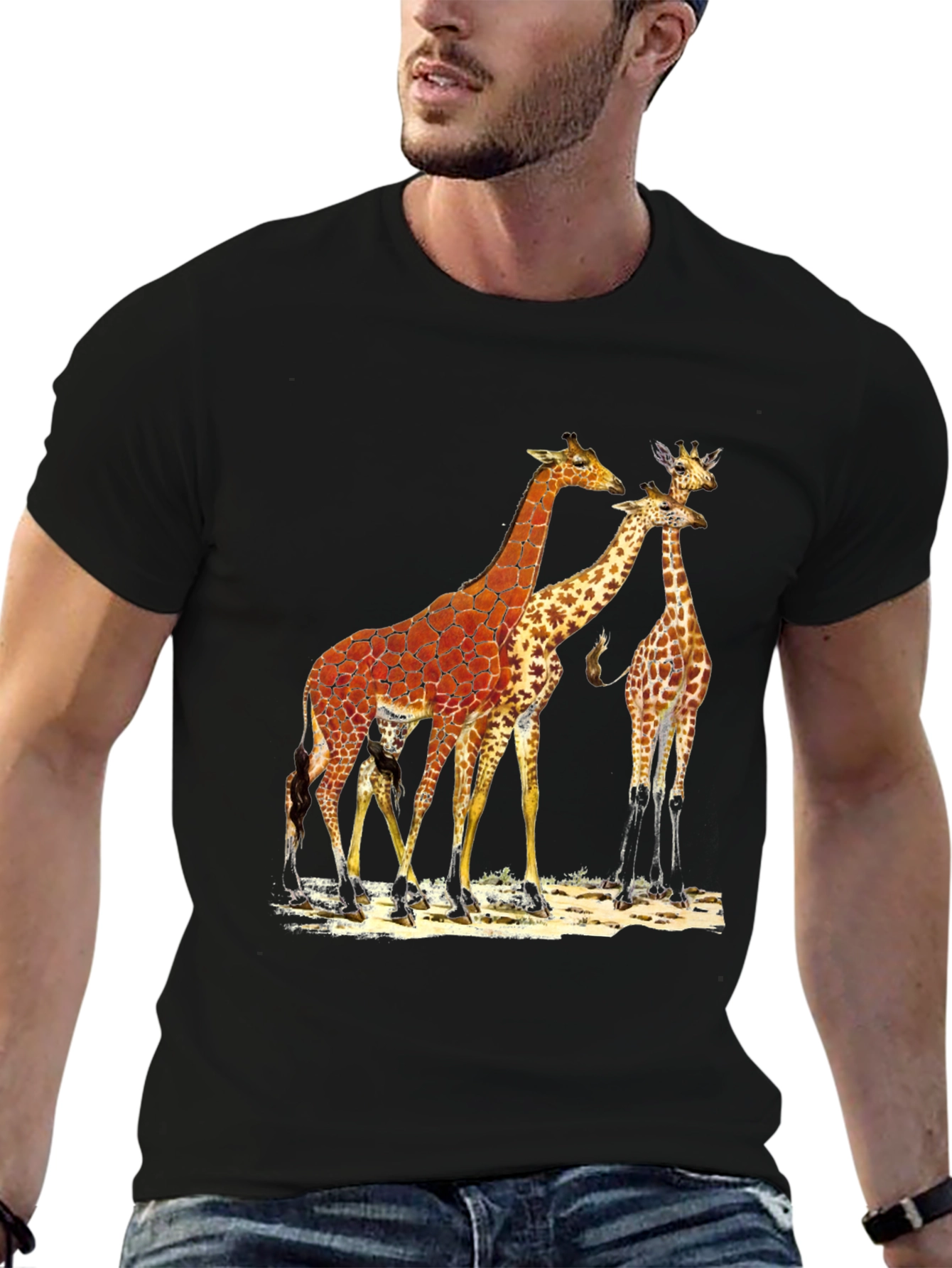 Black Giraffe Graphic Print Black T-Shirt view 6