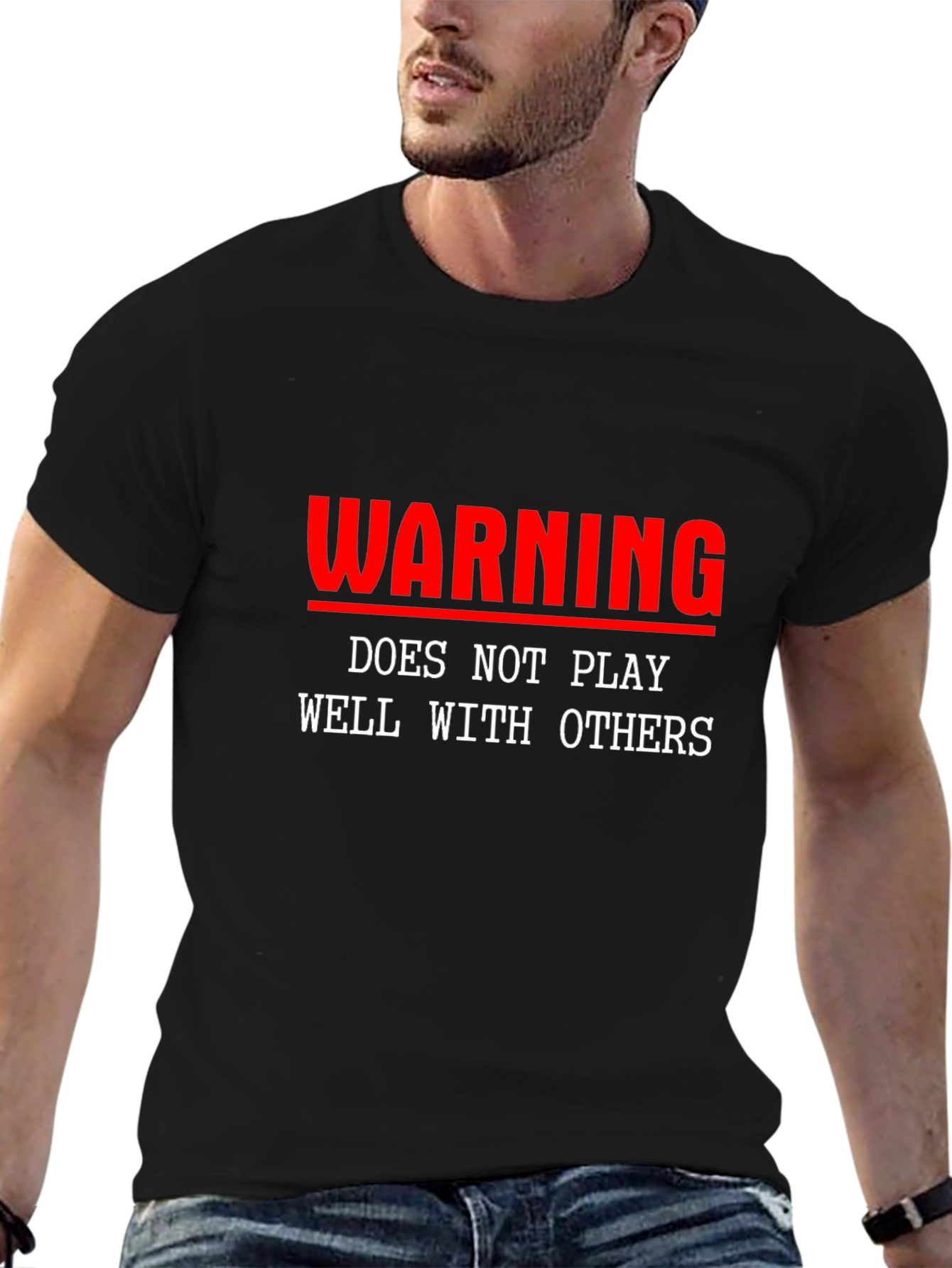 Black Warning: Does Not Play Well With Others T-Shirt view 6
