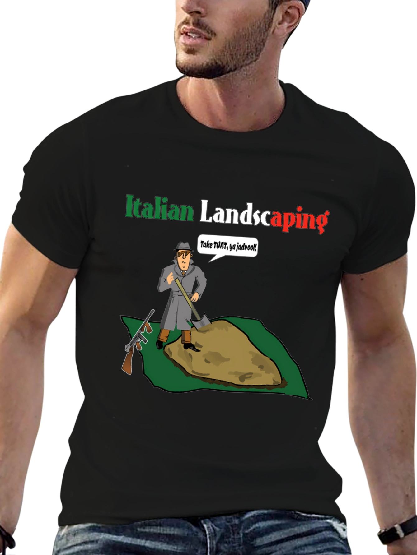 Black Italian Landscaping T-Shirt view 6