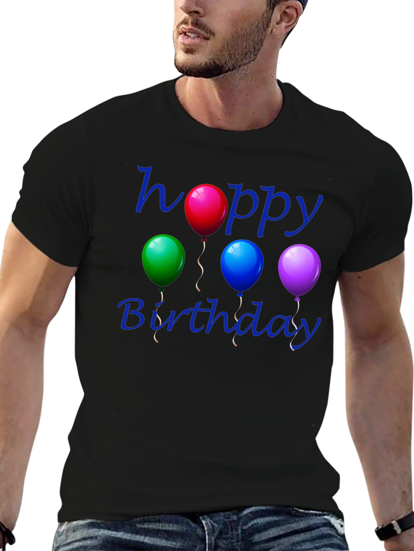 Black Happy Birthday Balloon T-Shirt - Black Cotton view 6