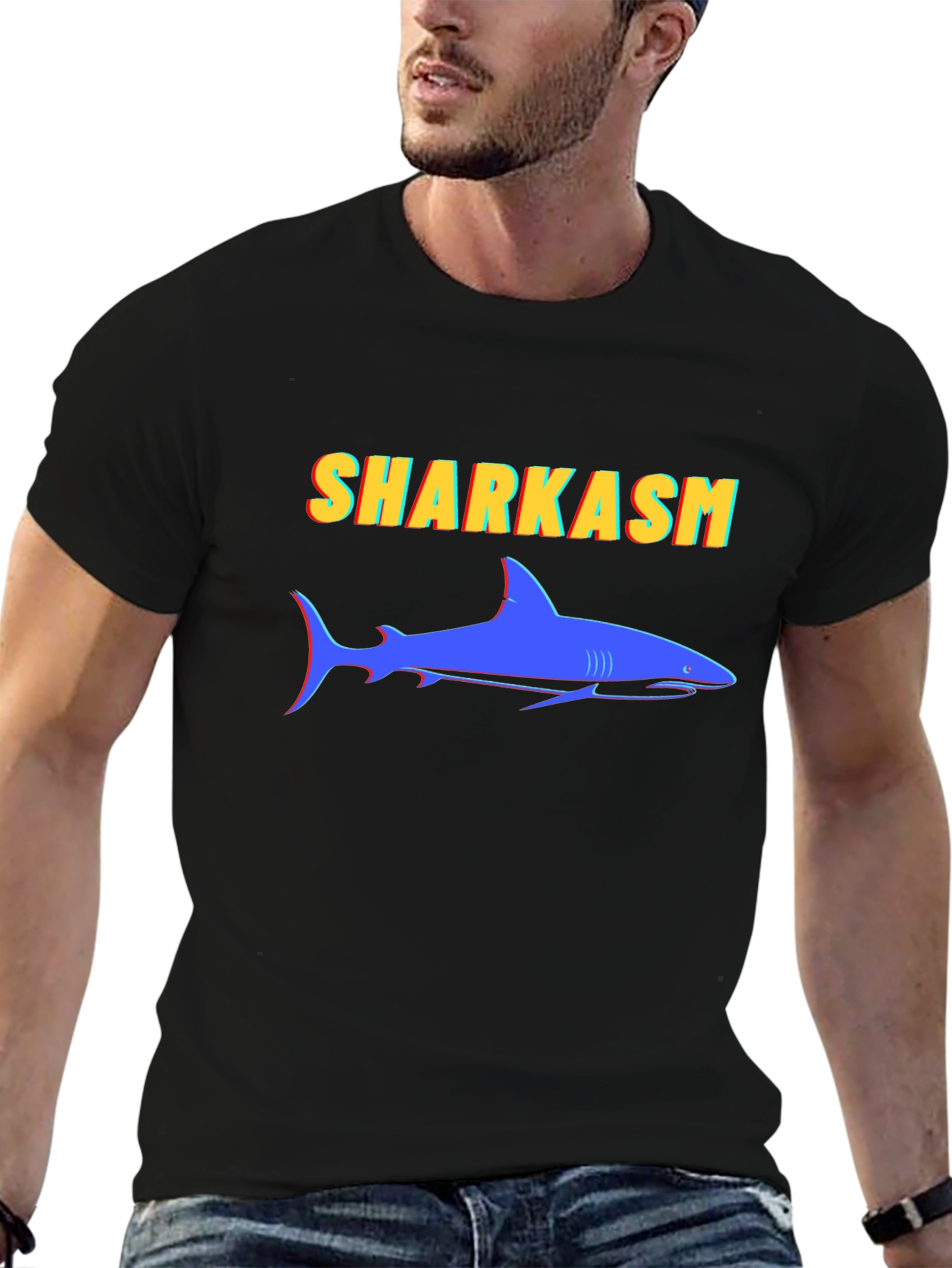 Black Sharkasm Graphic Tee - Funny Shark T-Shirt view 6