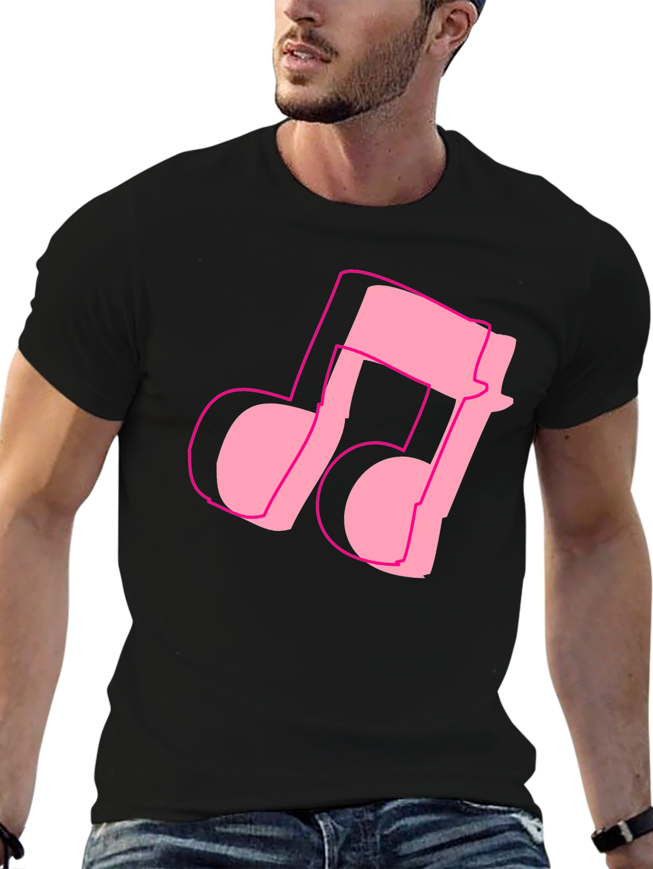 Black Pink Music Note Graphic Black T-Shirt view 6