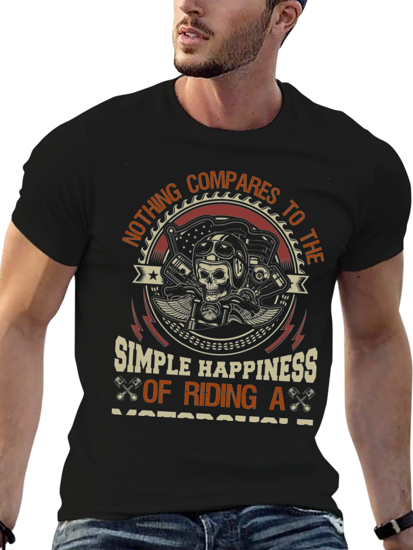 Black Motorcycle Rider T-Shirt - Simple Happiness Design view 6