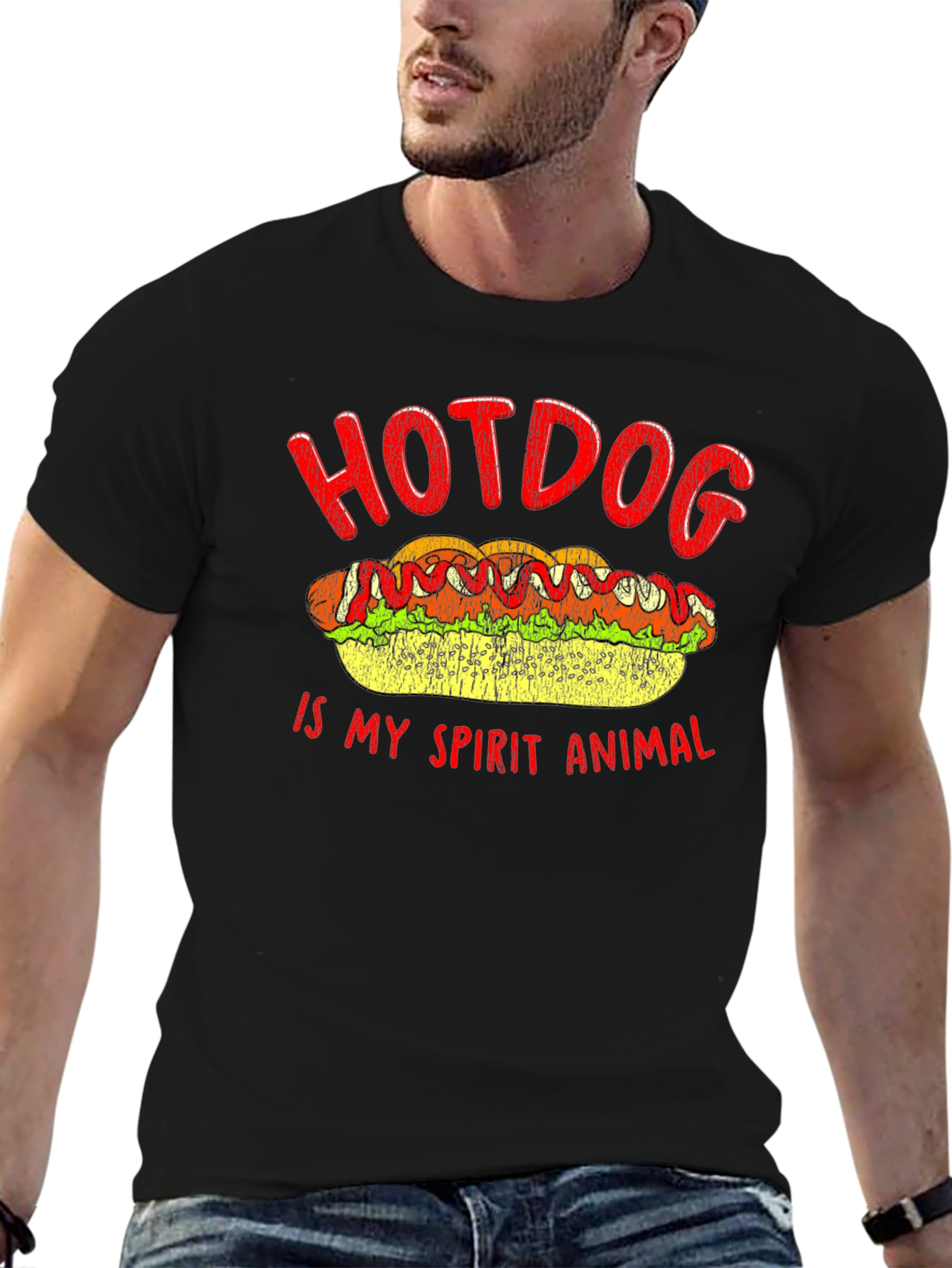 Black Hotdog Spirit Animal T-Shirt - Foodie Tee view 6