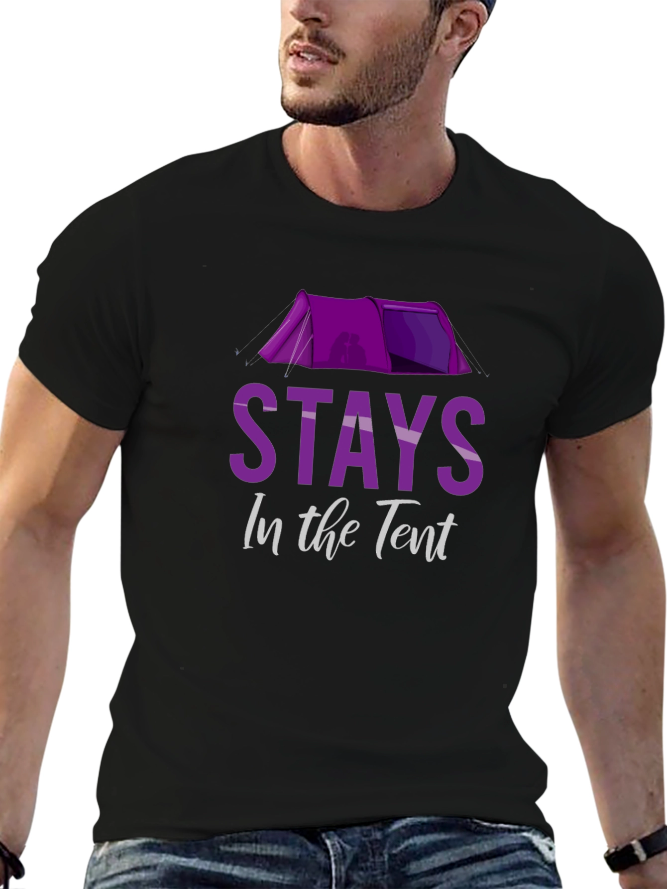 Black Stays in the Tent Novelty Camping T-Shirt view 6