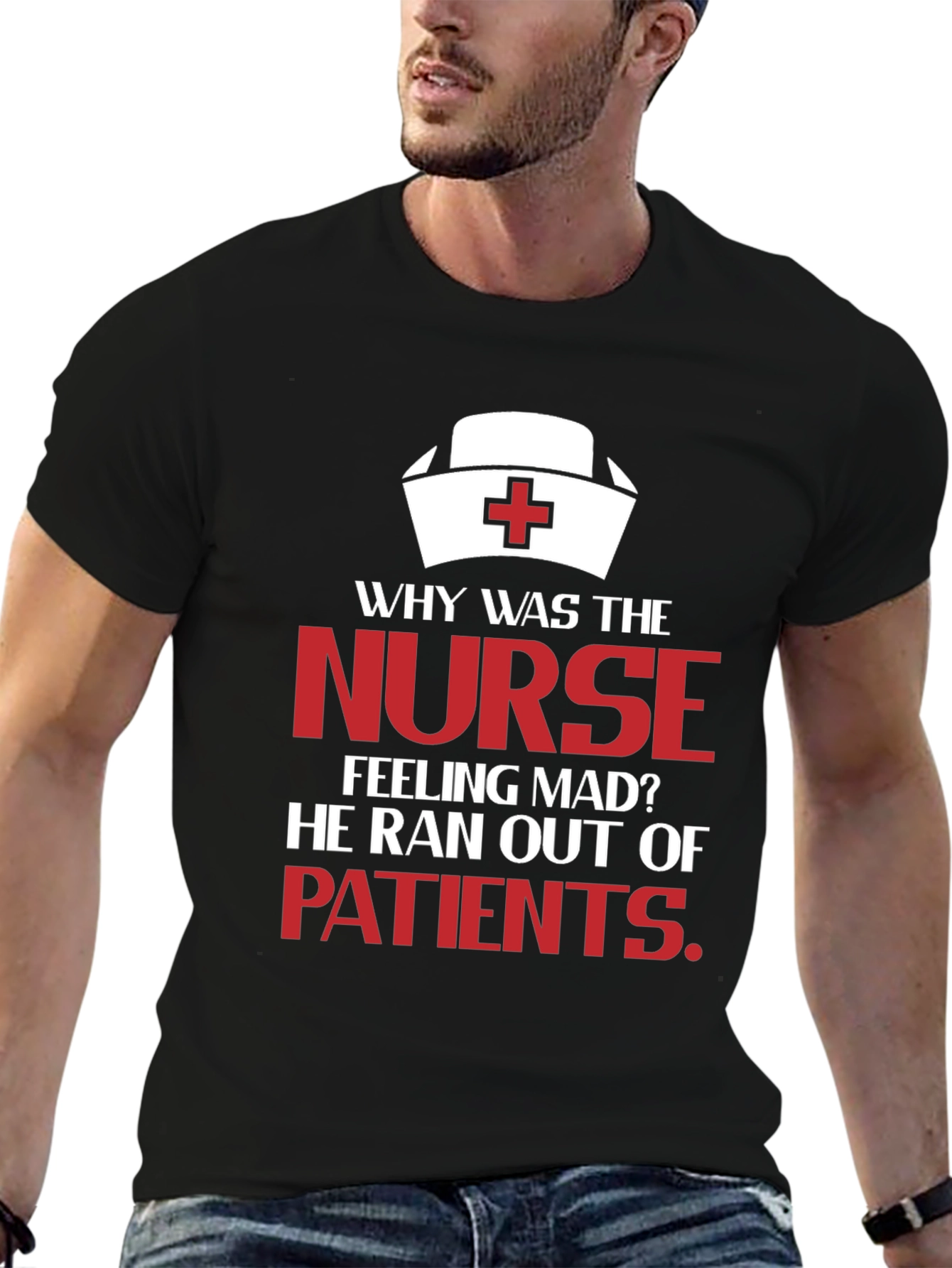 Black Funny Nurse T-Shirt: Ran Out Of Patients! view 6
