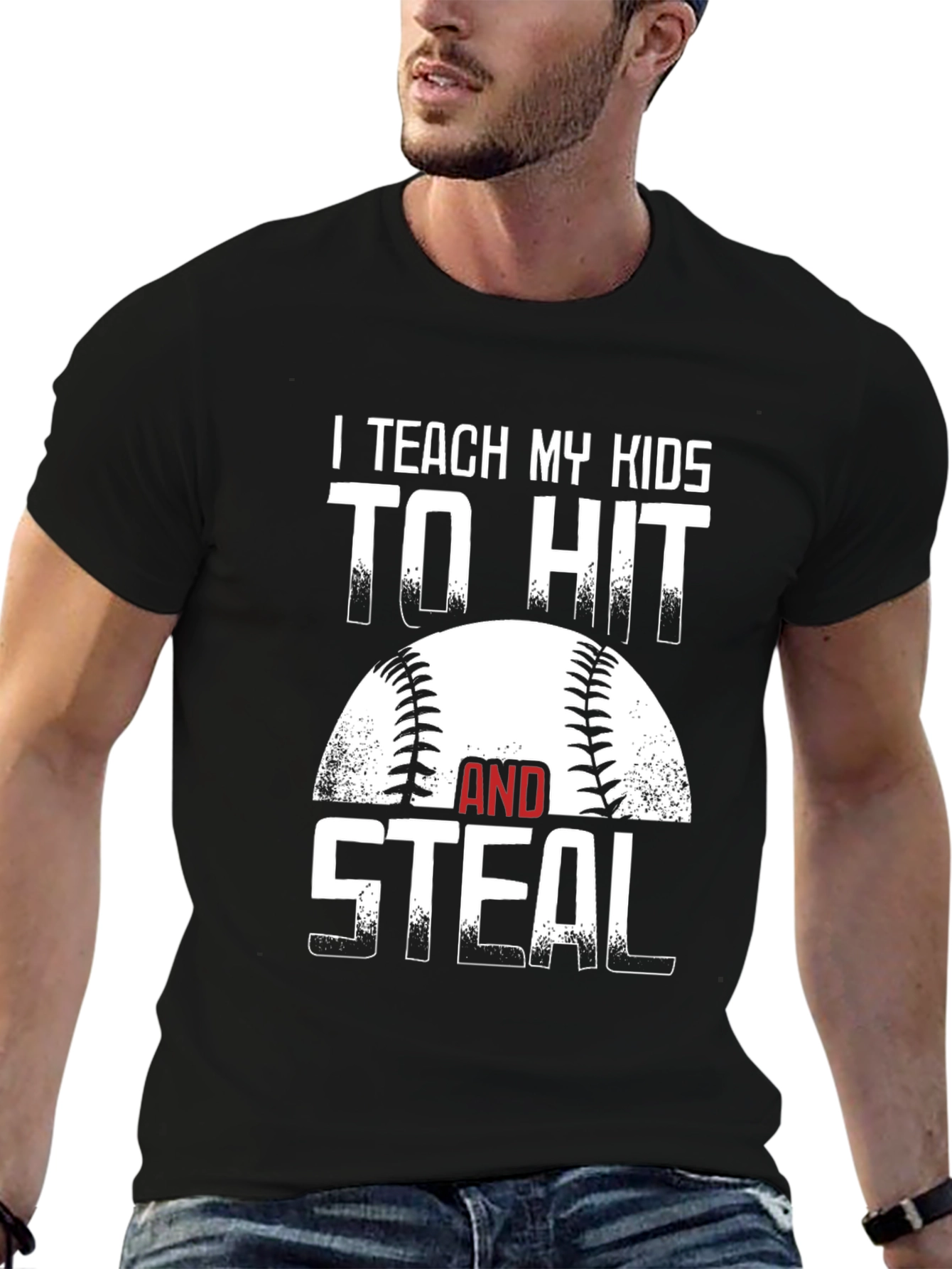 Black I Teach My Kids To Hit and Steal Baseball T-Shirt view 6