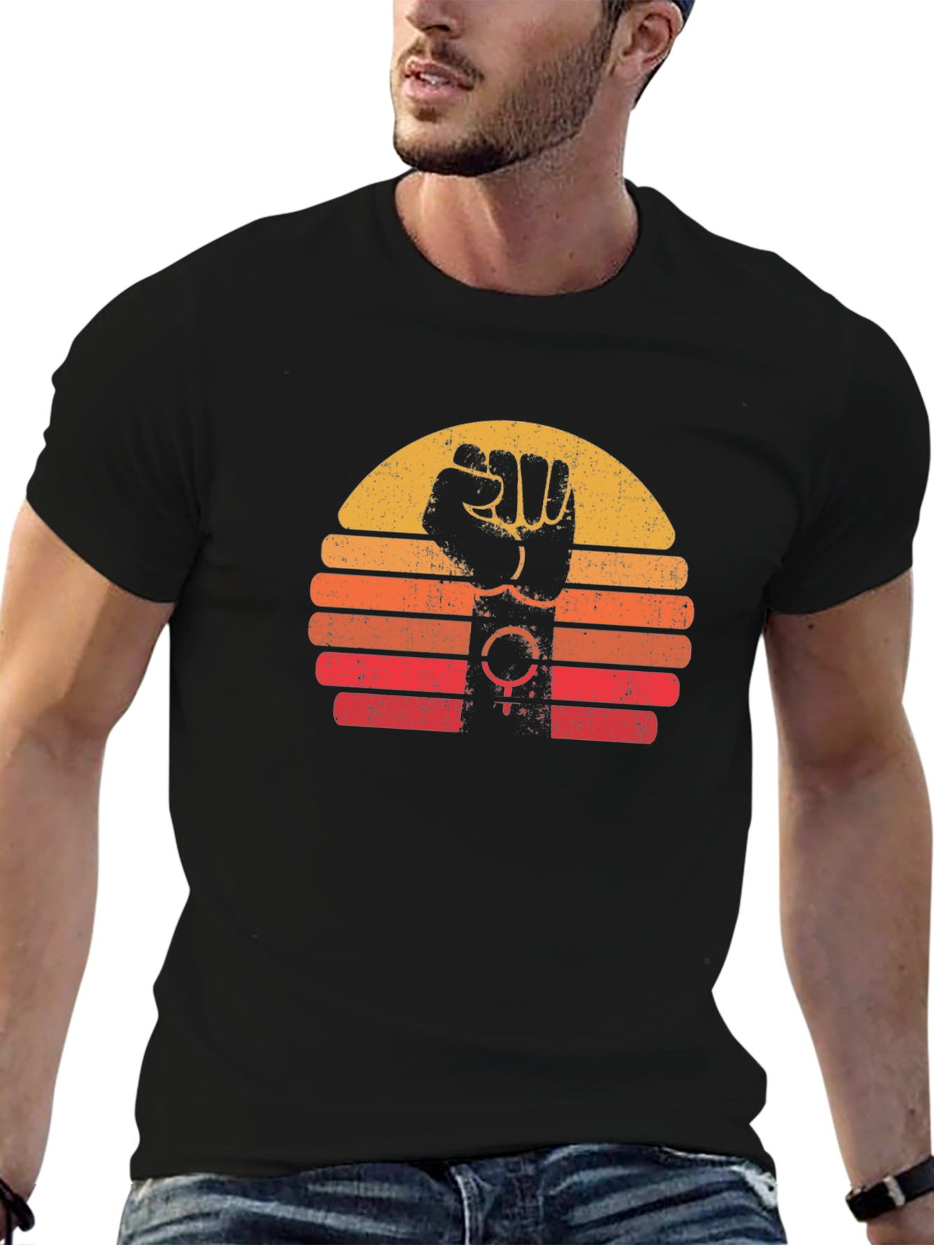 Black Retro Feminist Fist T-Shirt - Black view 6