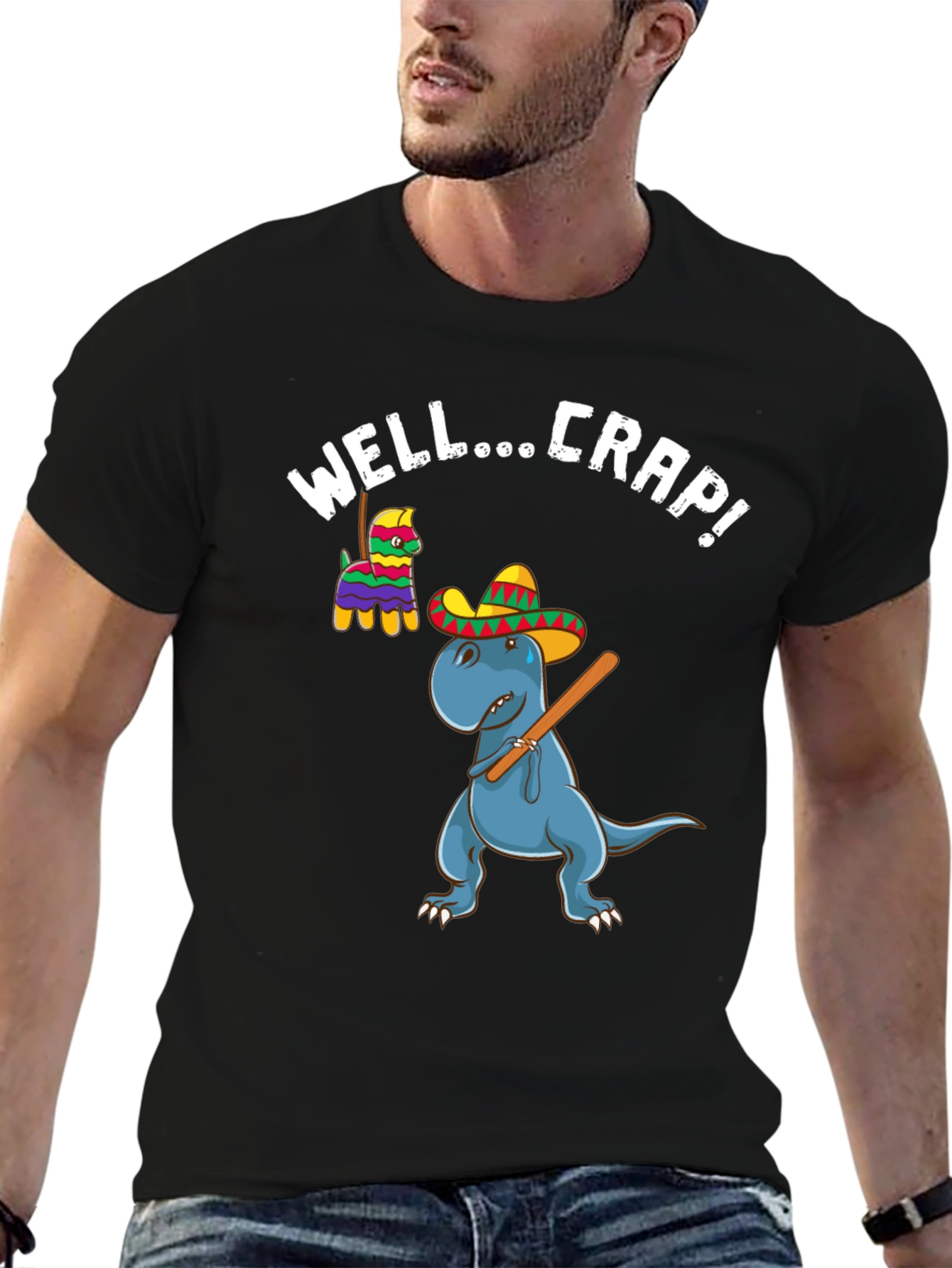 Black Dinosaur Piñata Funny Graphic T-Shirt view 6
