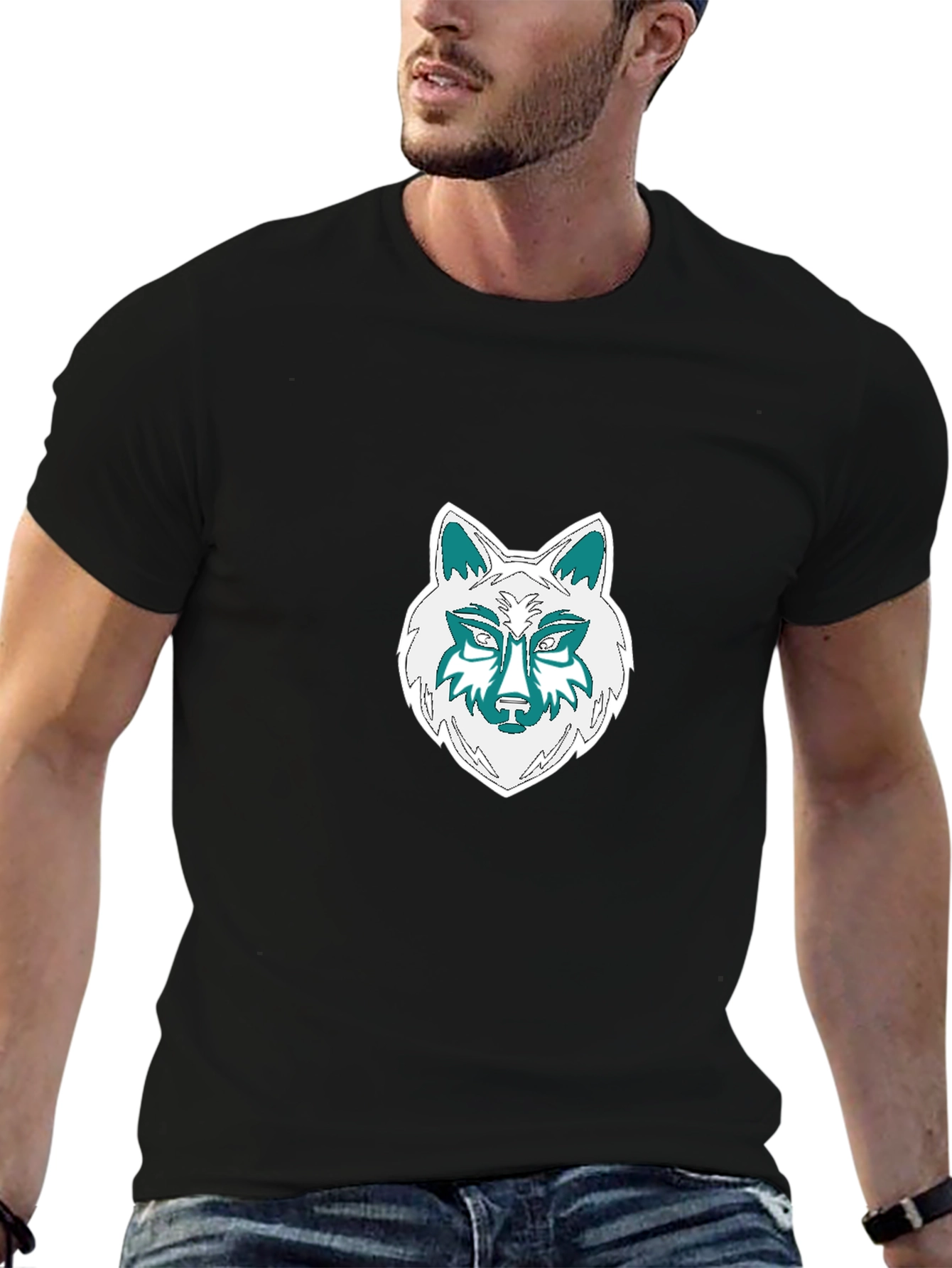 Black Wolf Graphic Tee - Black Cotton Blend T-Shirt view 6
