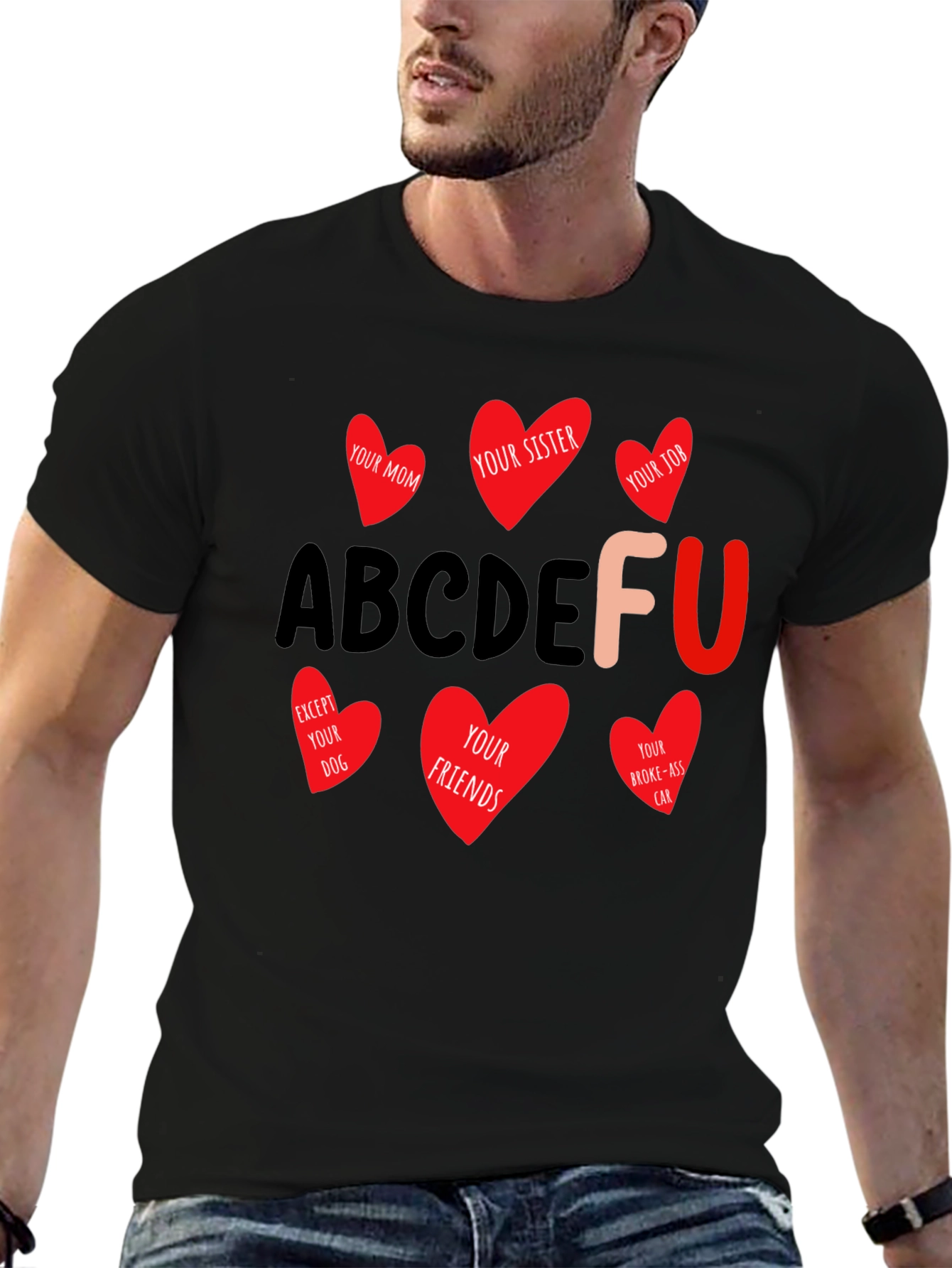 Black ABCDEFU T-Shirt Funny Graphic Tee view 6