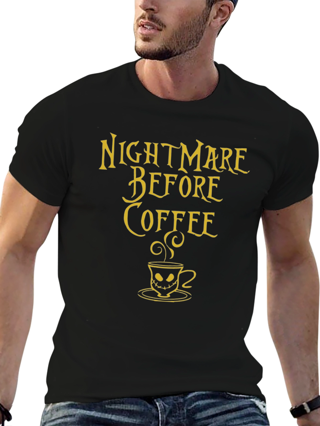Black Nightmare Before Coffee T-Shirt view 6