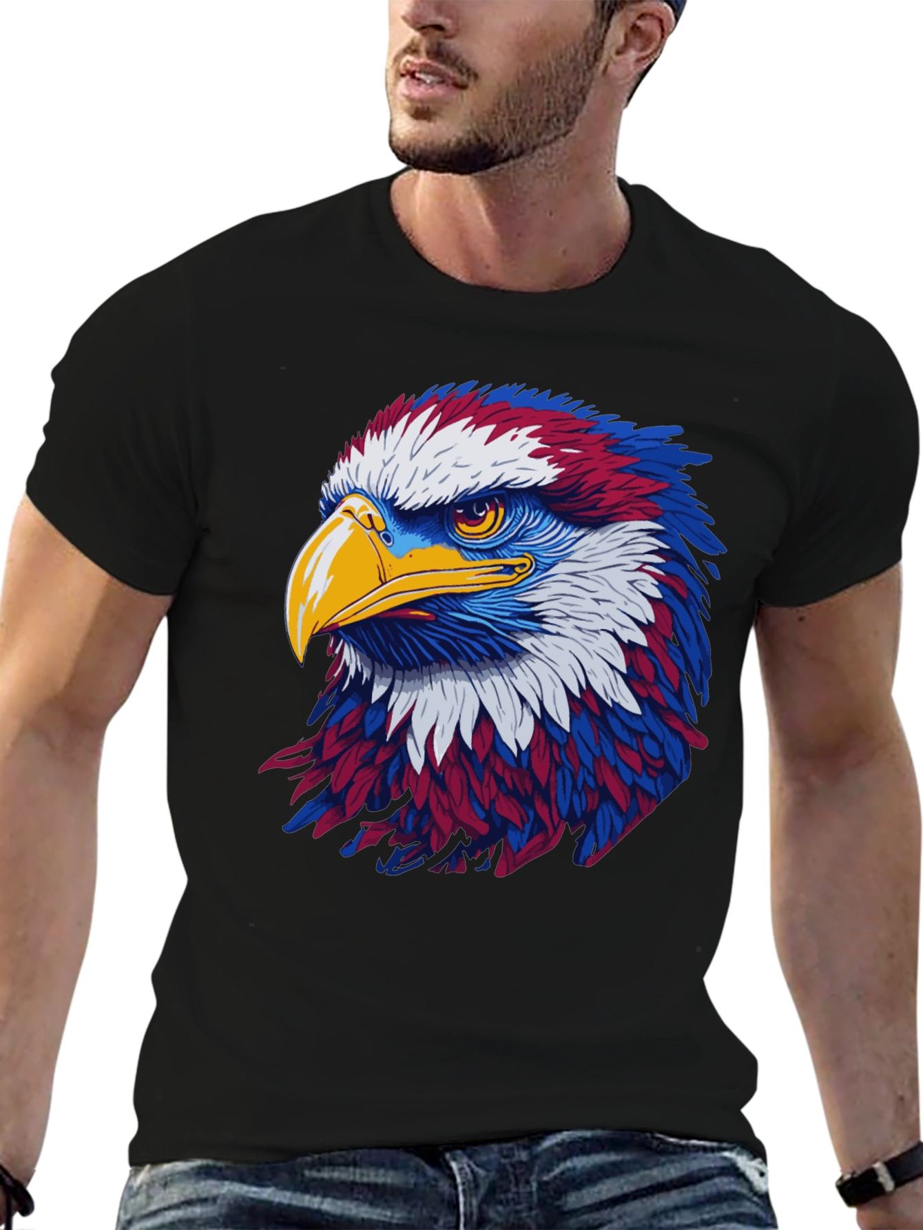 Black Patriotic Eagle Graphic Black T-Shirt view 6