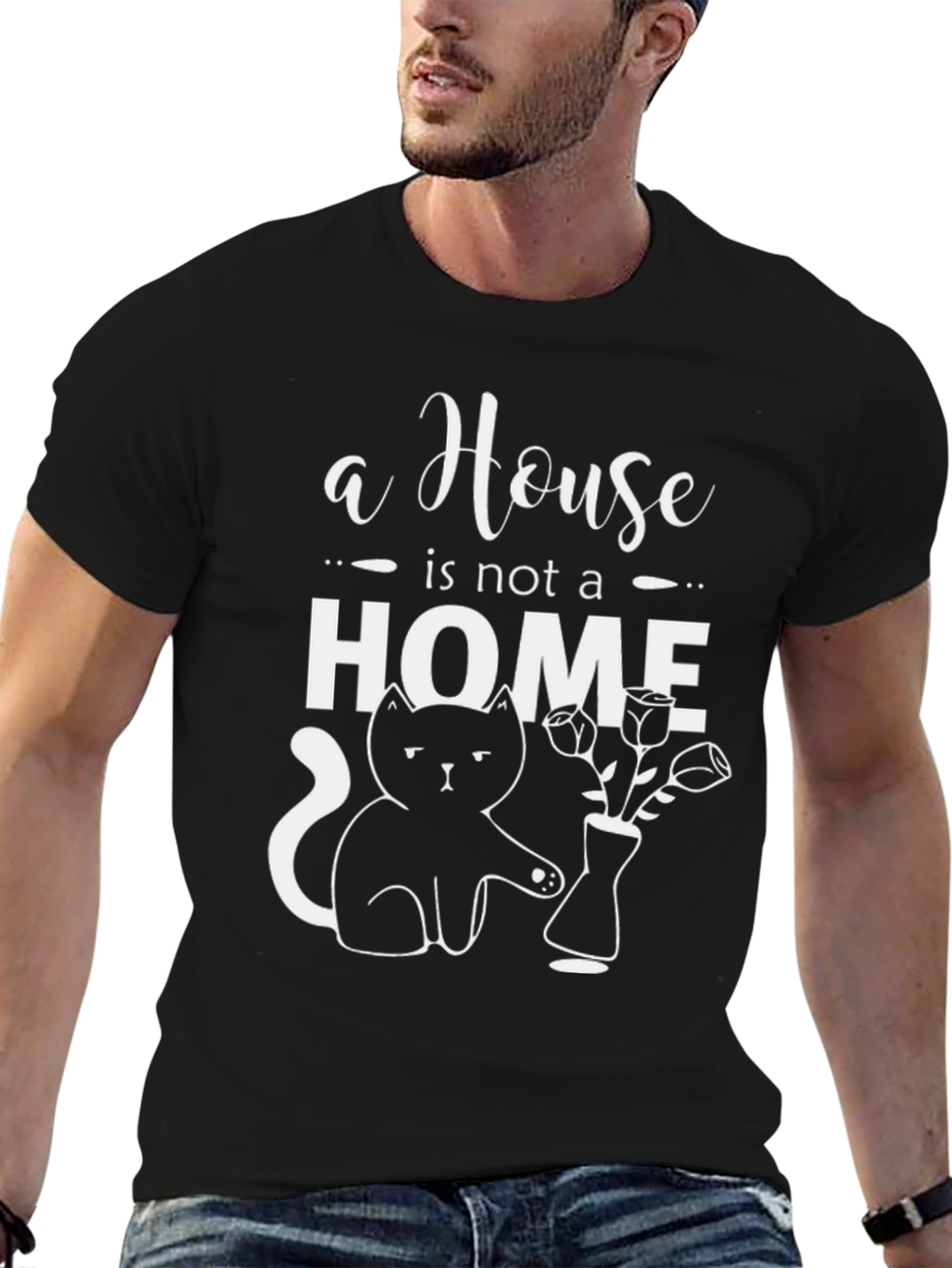 Black A House is Not a Home Cat Graphic Tee view 6