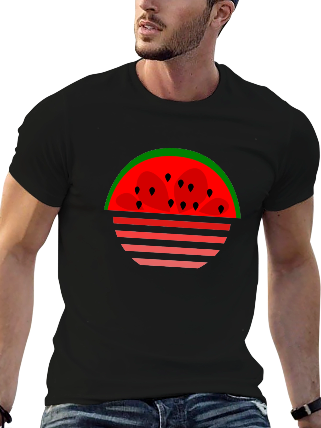 Black Watermelon Sunset Graphic Tee - Black Cotton T-Shirt view 6