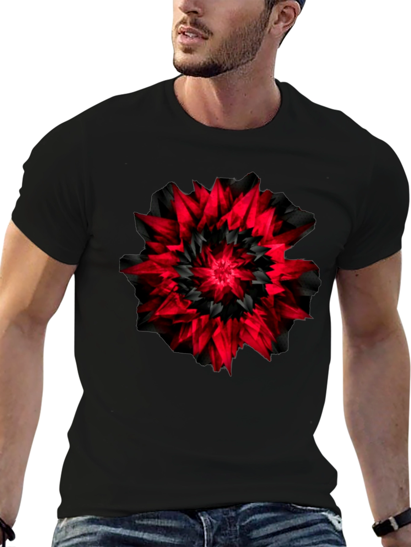 Black Abstract Black & Red Graphic Tee view 6