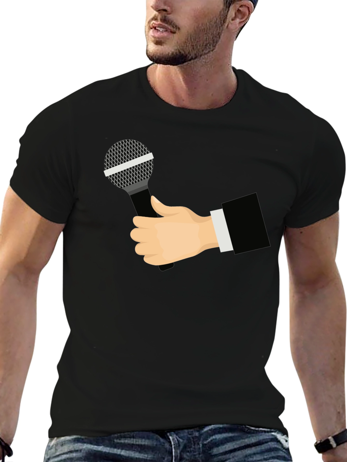 Black Mic Check T-Shirt - Black Graphic Tee view 6