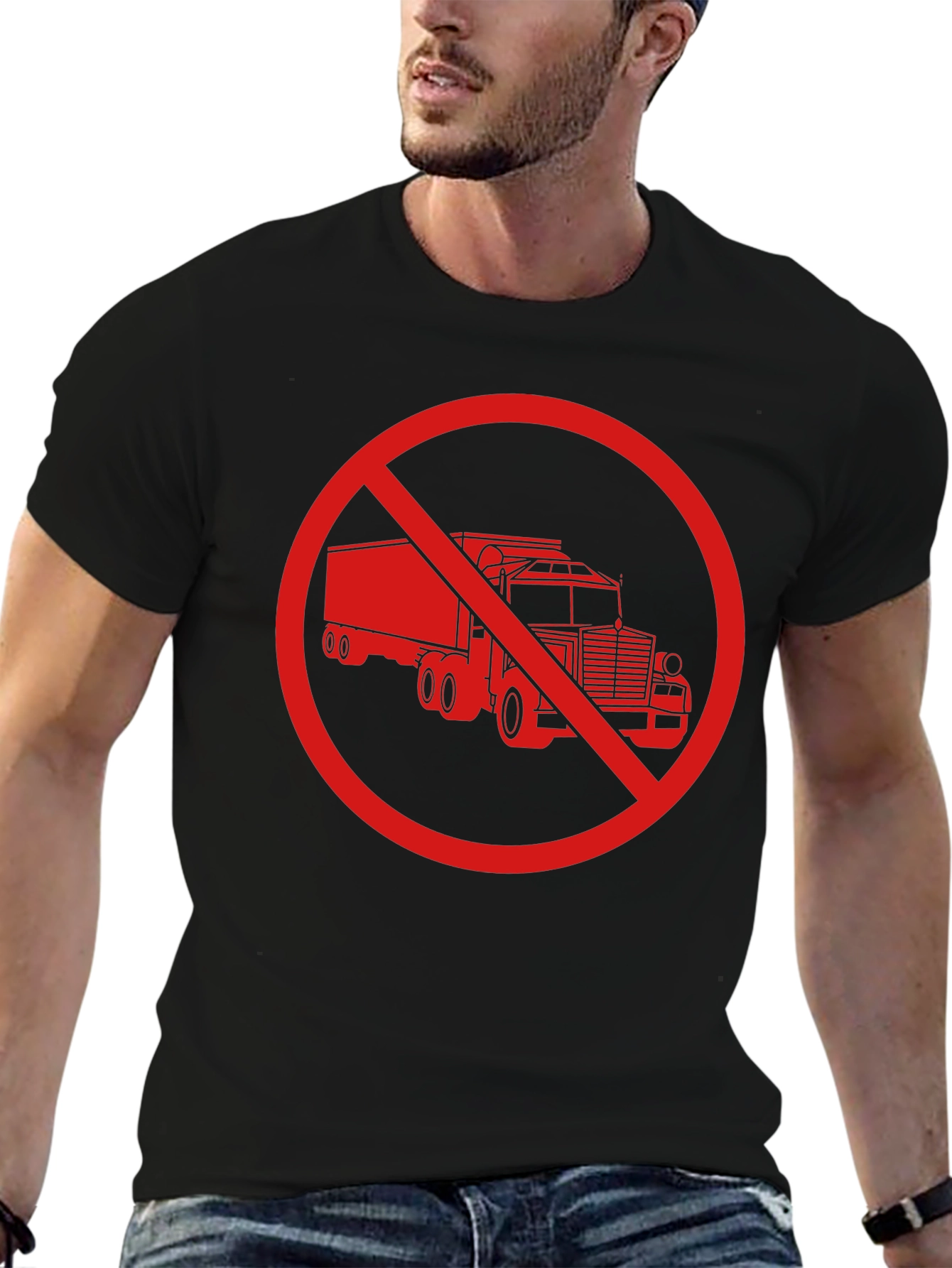 Black No Trucks Allowed T-Shirt - Black Crew Neck view 6