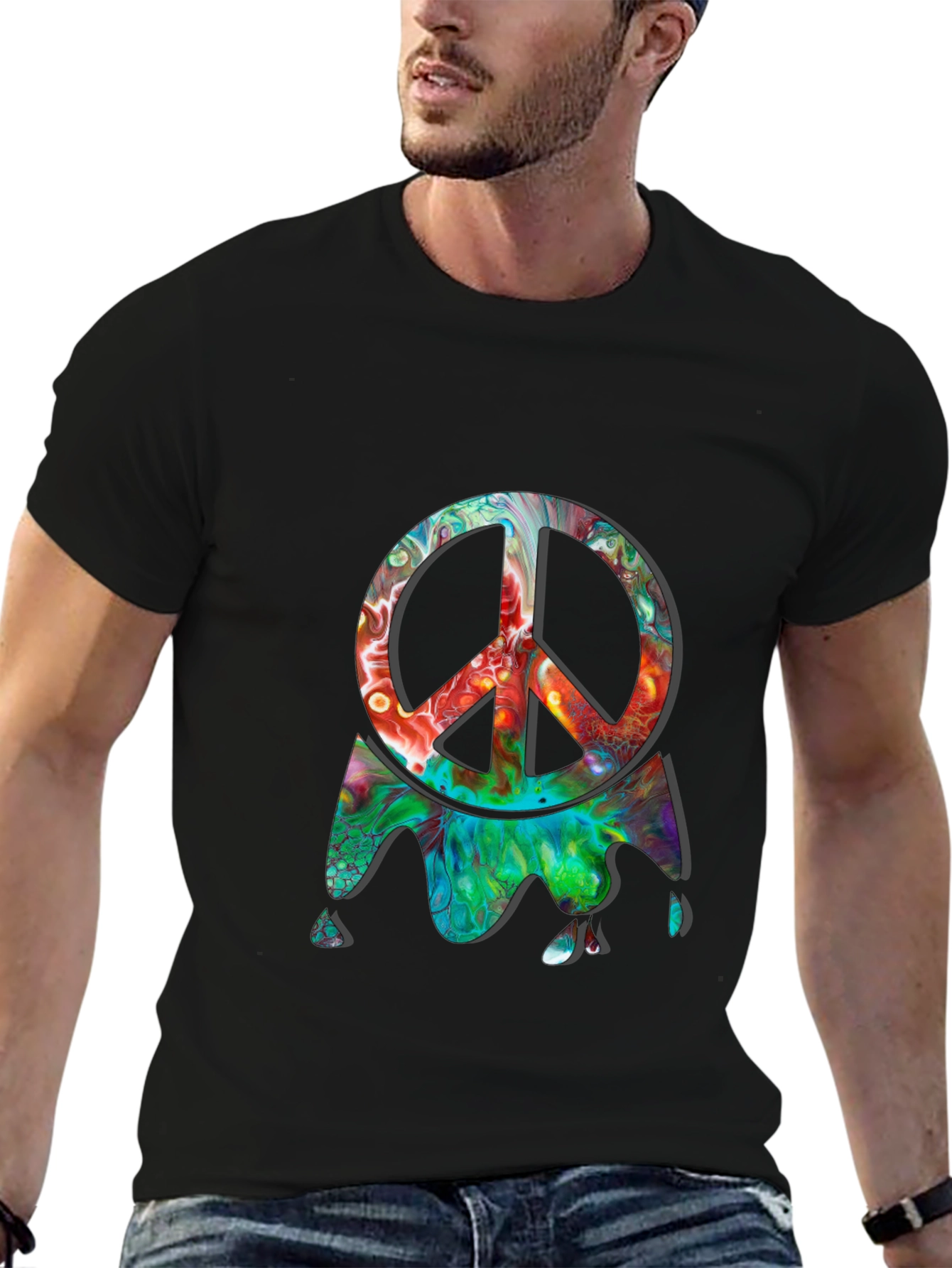 Black Psychedelic Peace Sign Black Graphic Tee view 6