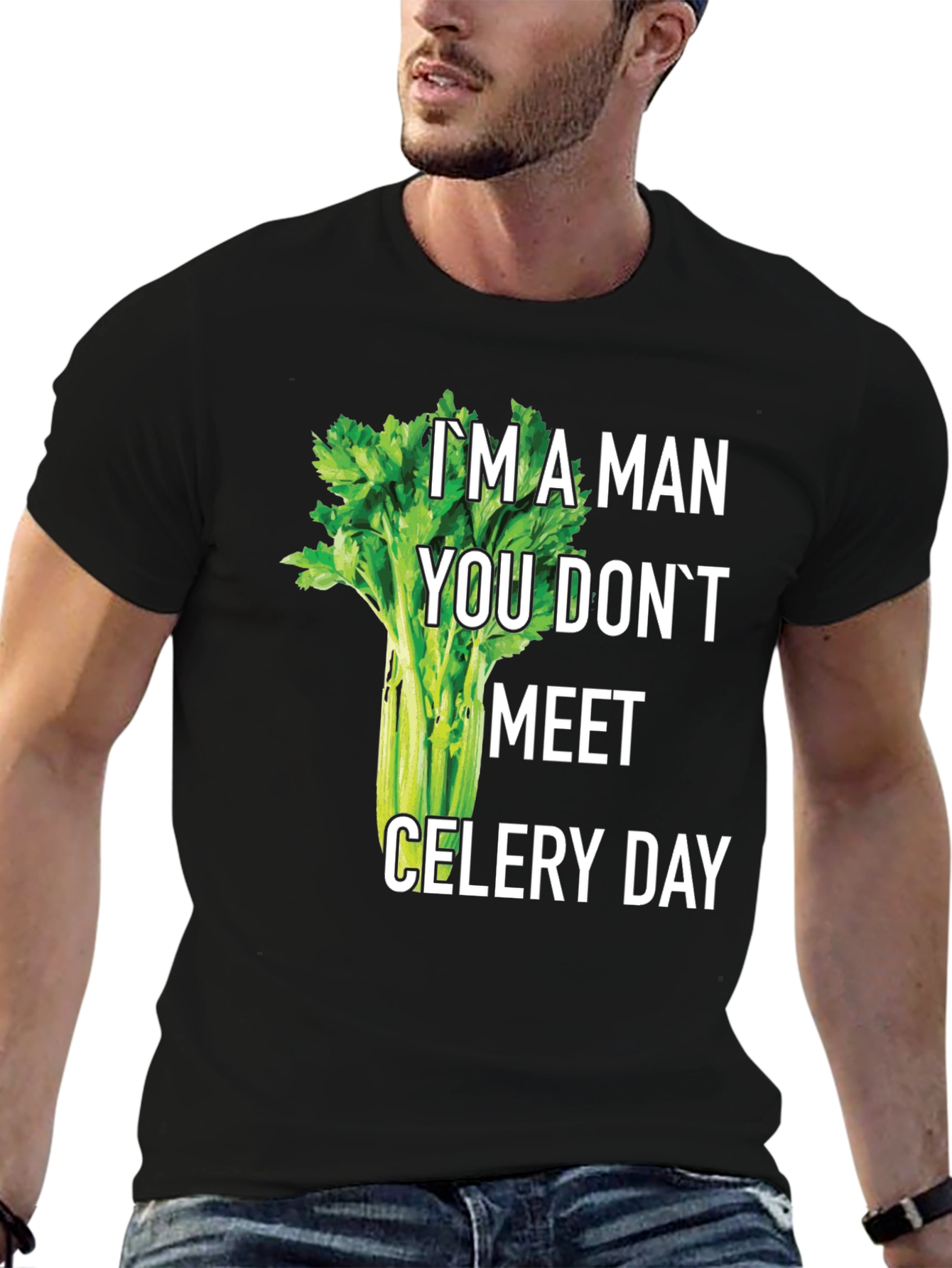 Black I'm A Man Celery Day T-Shirt Funny Graphic Tee view 6