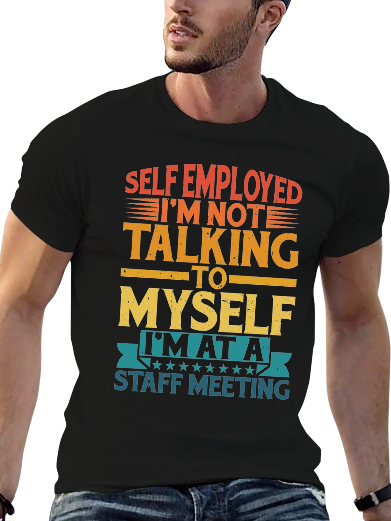 Black Self Employed Staff Meeting Funny T-Shirt view 6