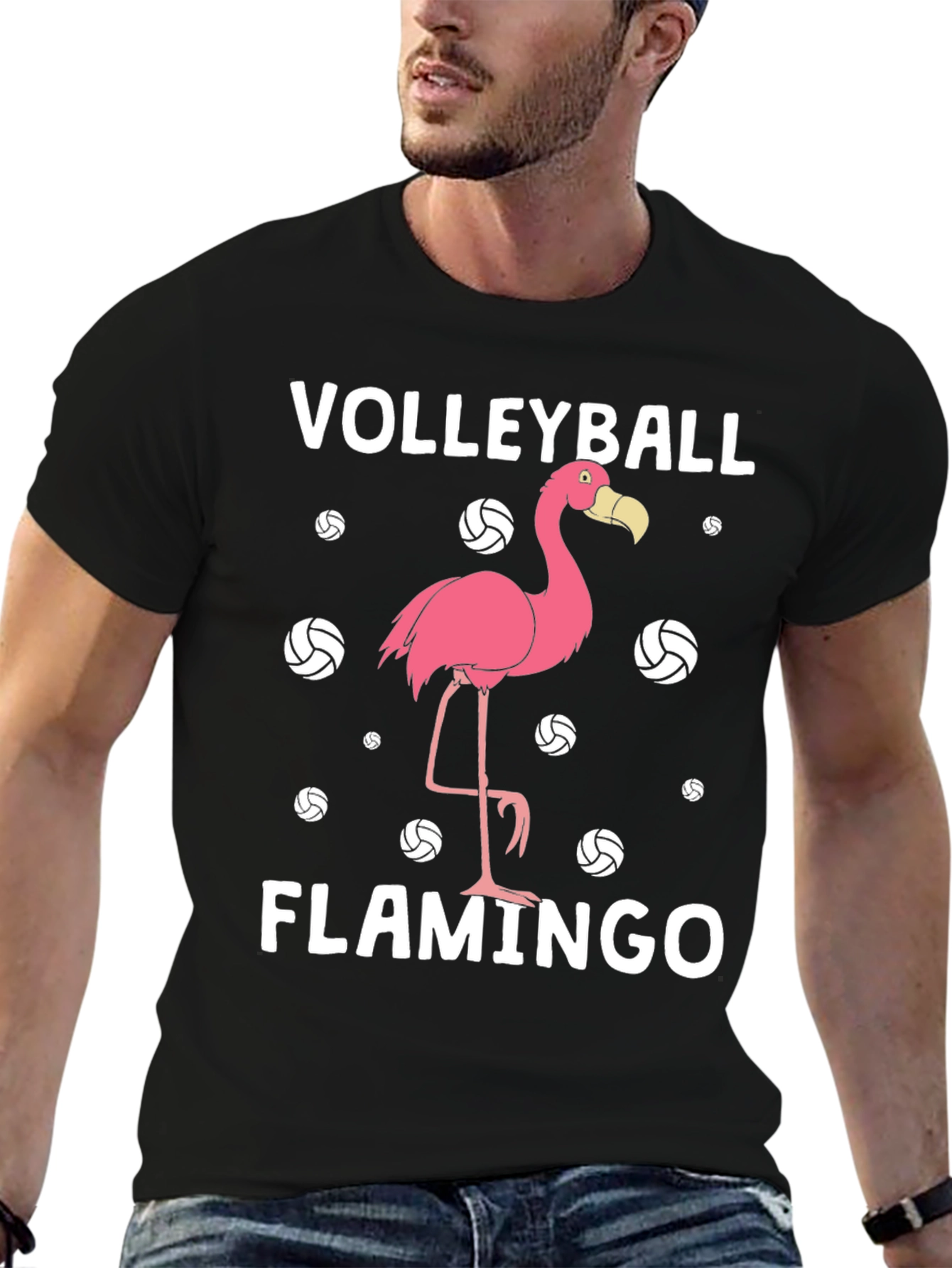 Black Volleyball Flamingo T-Shirt - Funny Graphic Tee view 6
