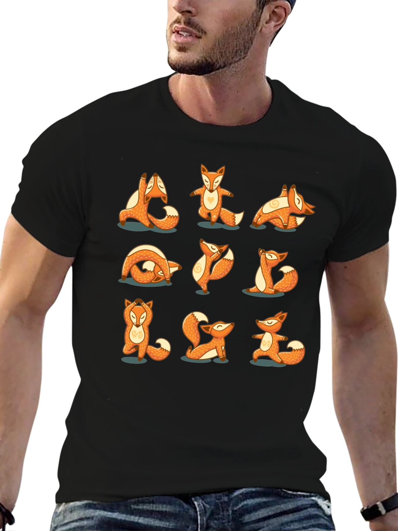 Black Yoga Fox T-Shirt: Peaceful Poses view 6