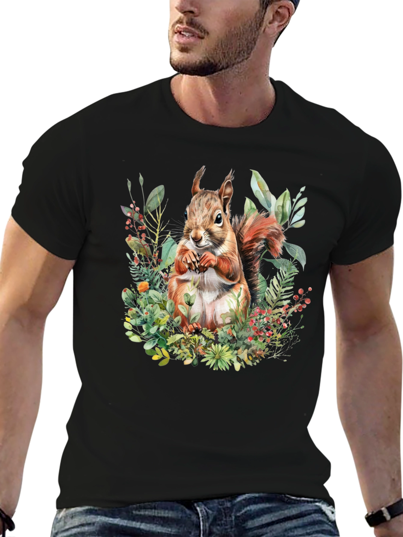 Black Squirrel Floral Print T-Shirt view 6
