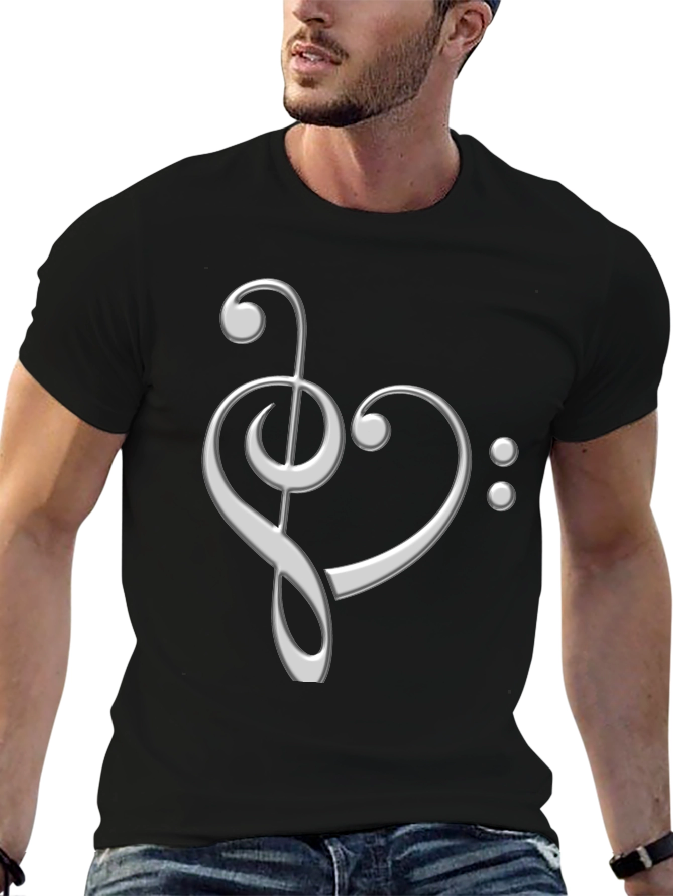 Black Musical Heart Graphic Tee - Black Cotton T-Shirt view 6