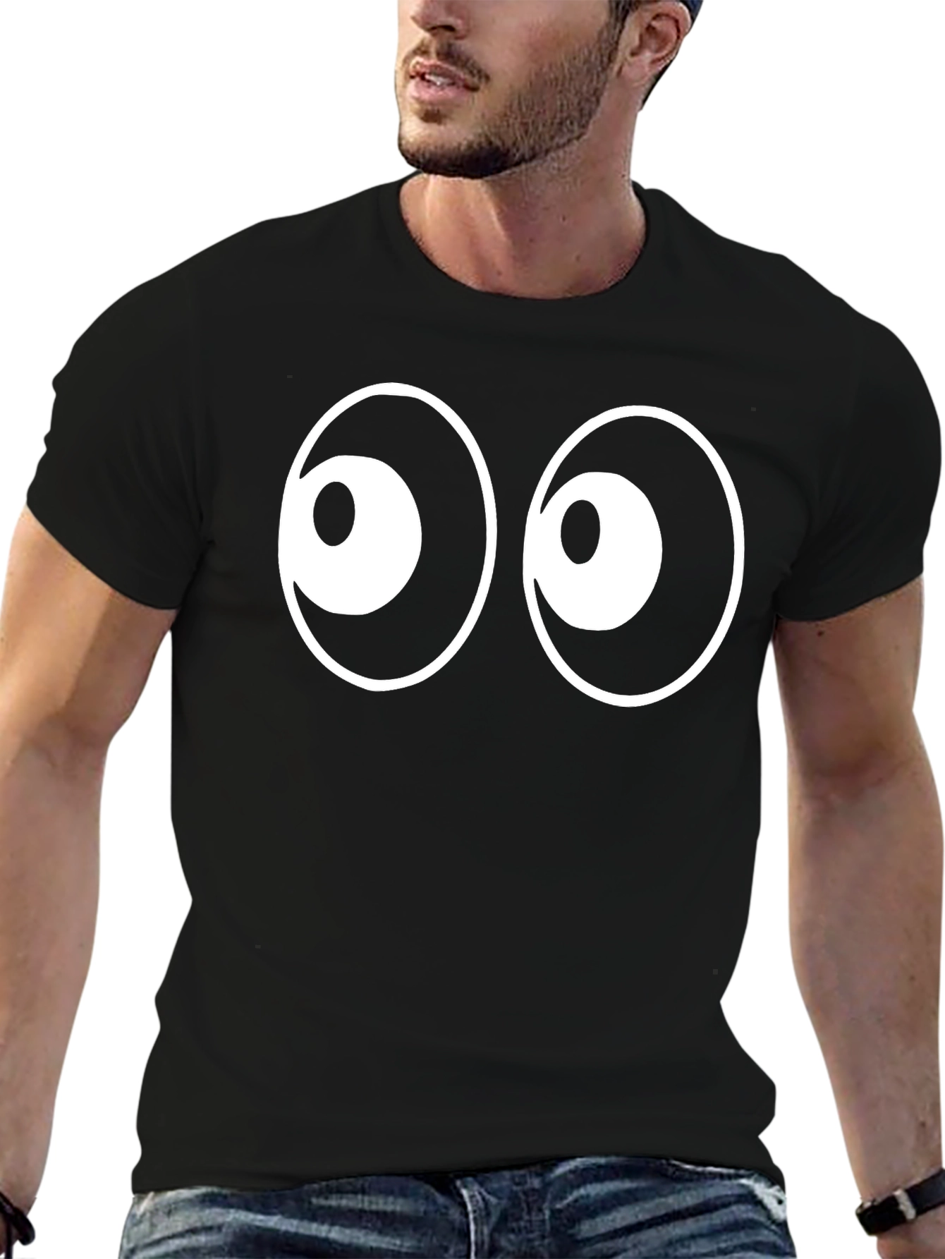 Black Funny Eyes T-Shirt - Black Cotton Tee view 6