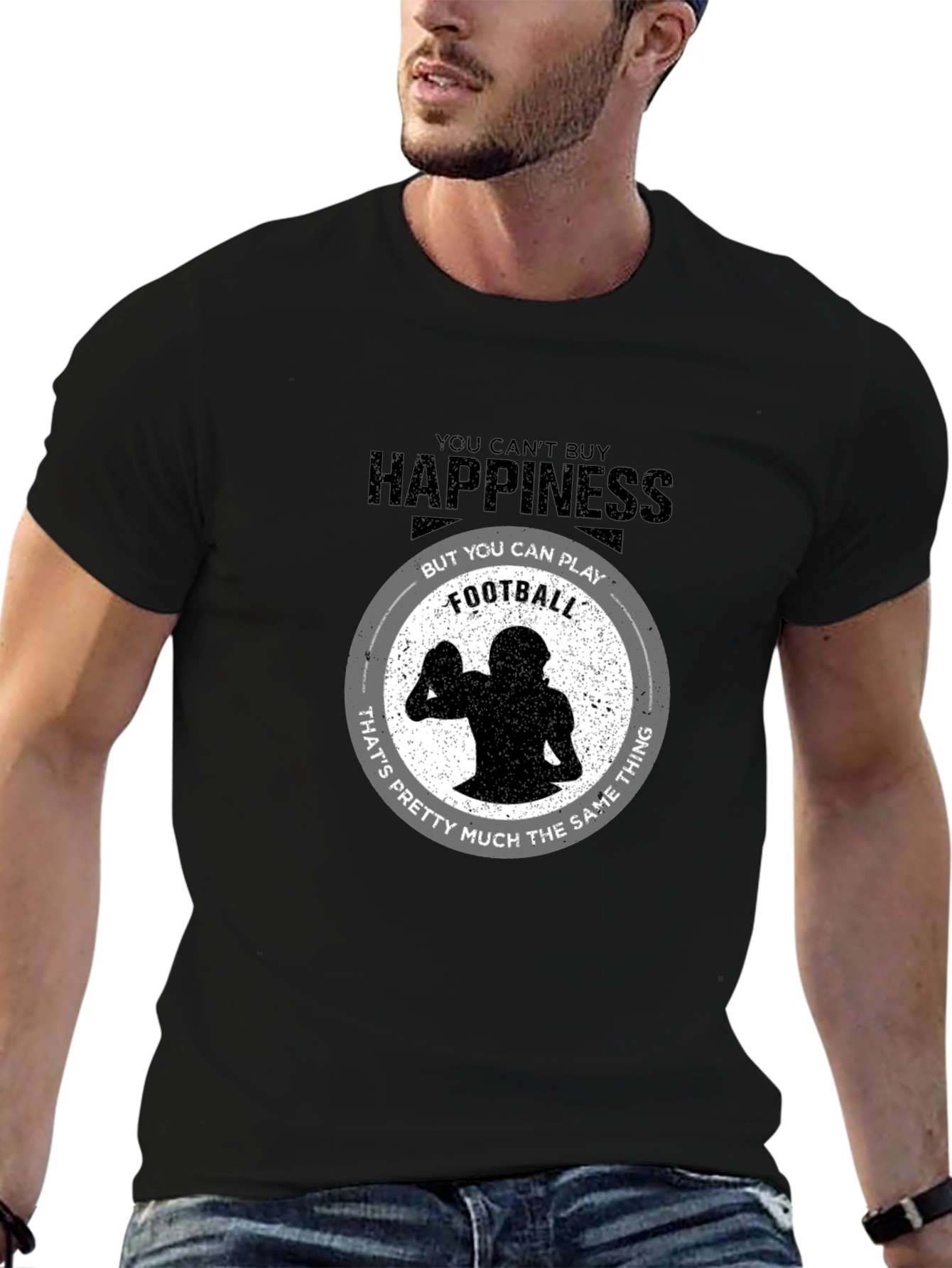 Black Happiness Football T-Shirt - Play Your Way to Joy! view 6