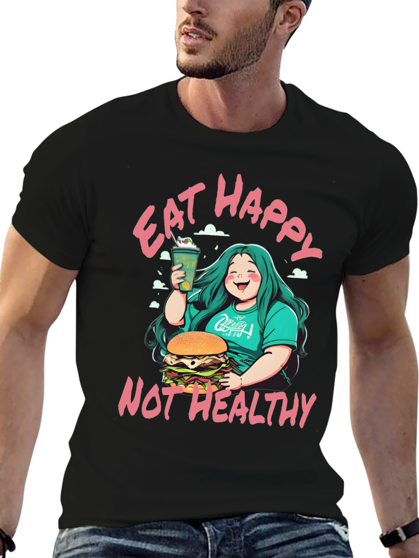 Eat Happy Not Healthy T-Shirt - Bold Graphic Tee - 6