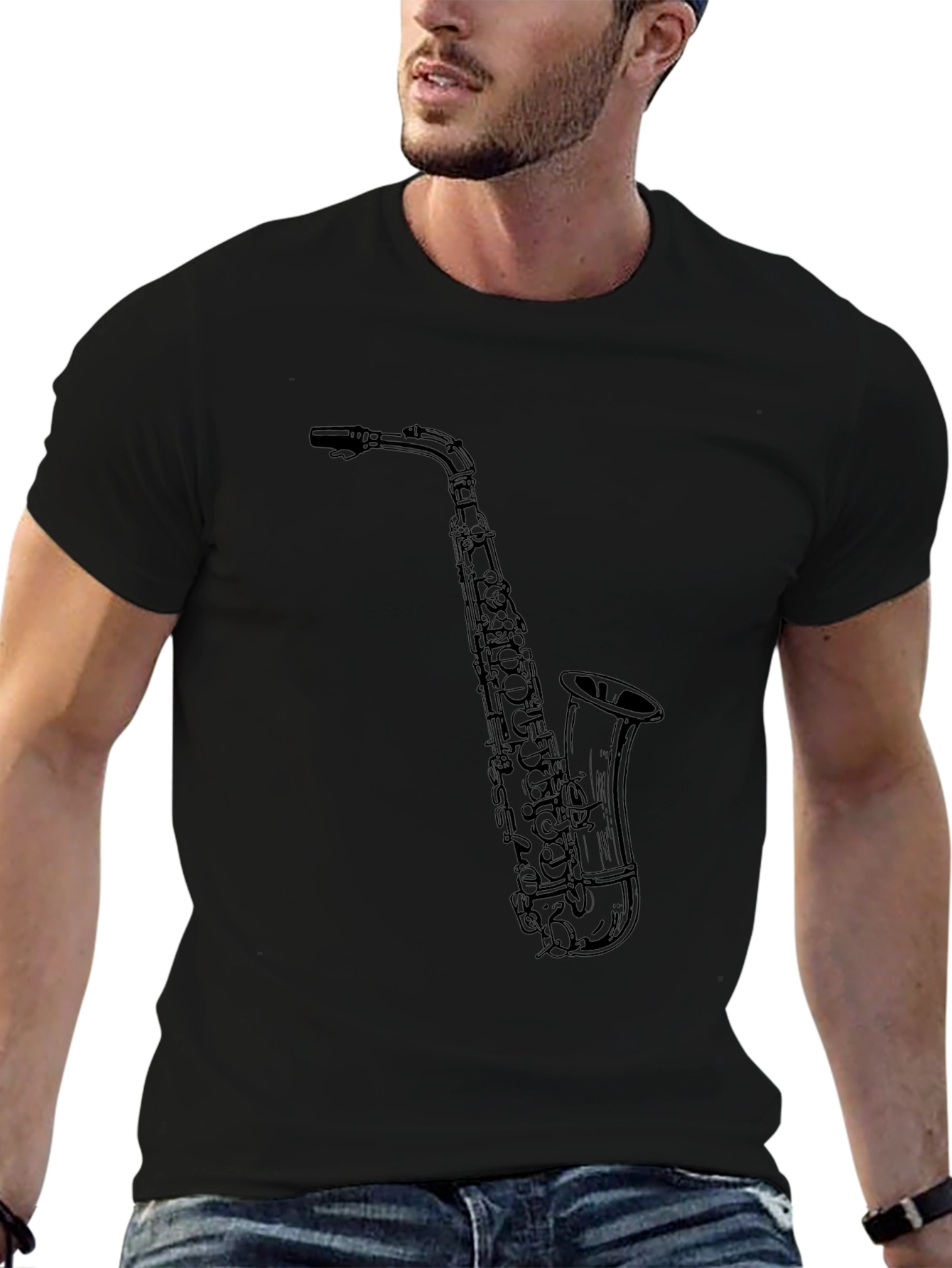 Black Saxophone Graphic Tee - Black Cotton Blend view 6